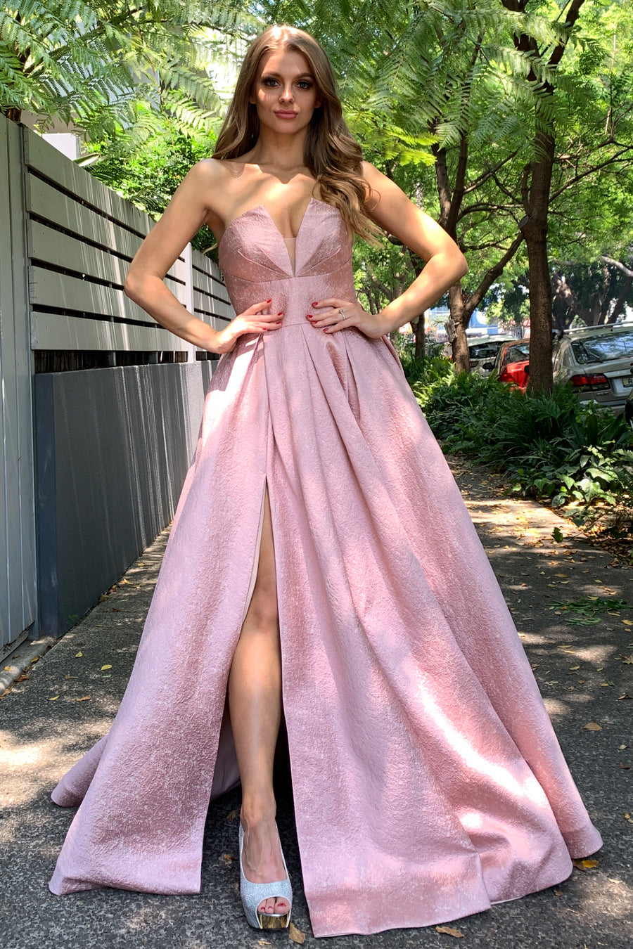 Tinaholy Couture TA611B Dusty Pink Strapless Ball Gown Formal Dress {vendor} AfterPay Humm ZipPay LayBuy Sezzle