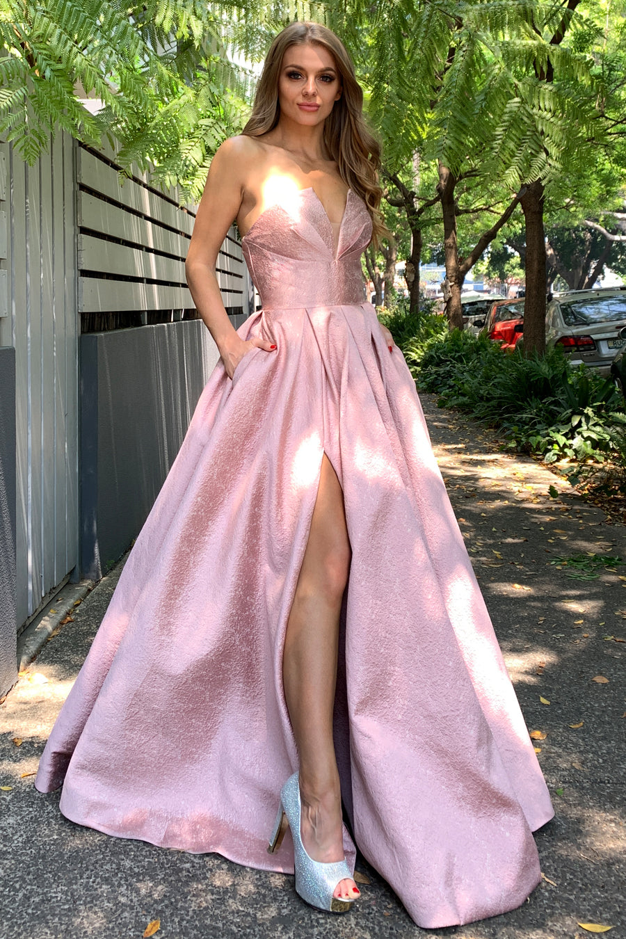 Tinaholy Couture TA611B Dusty Pink Strapless Ball Gown Formal Dress {vendor} AfterPay Humm ZipPay LayBuy Sezzle