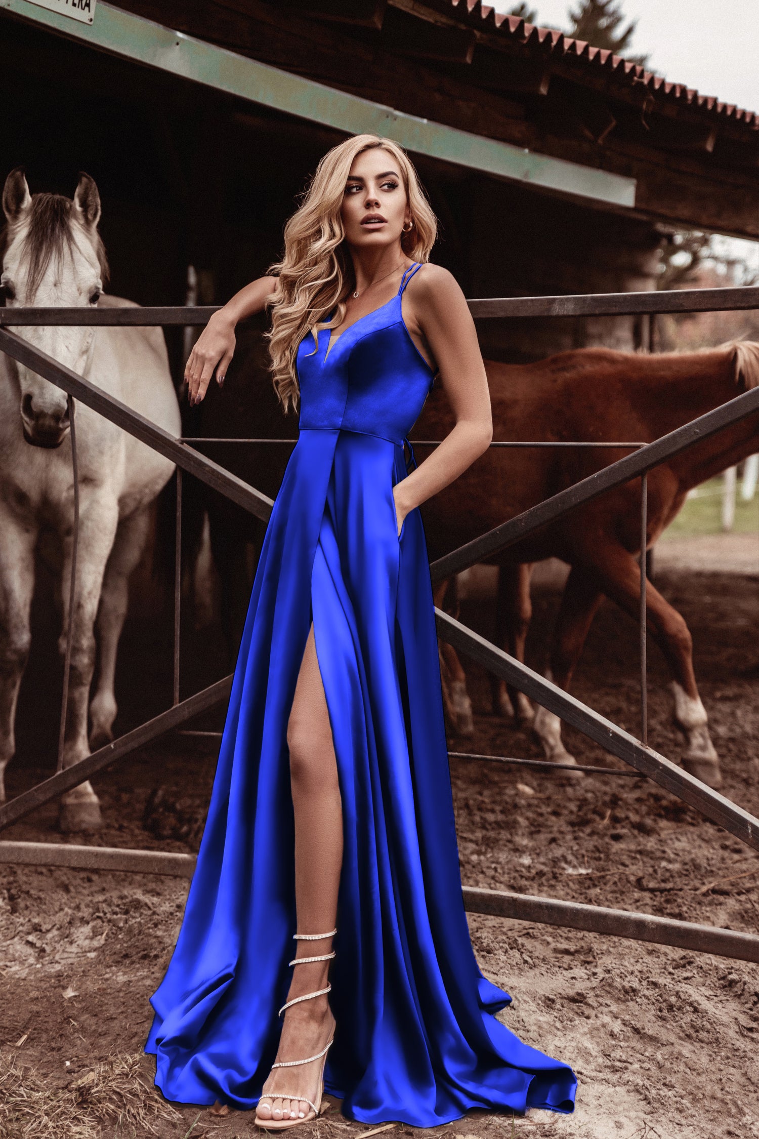 Tina Holly Couture TE001 Royal Blue Satin Lace Up Back Formal Dress