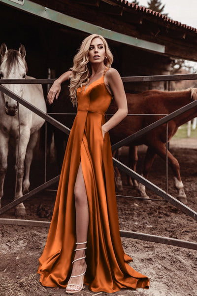 Tina Holly Couture TE001 Rust Orange Satin Lace Up Back Formal Dress Rust Orange / 18