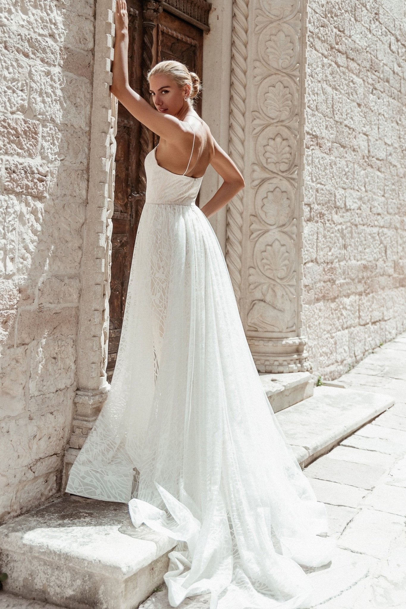 Tina Holly Couture TE921 White & Champagne A - Line Chiffon Wedding Dress in Australia | One Honey Boutique