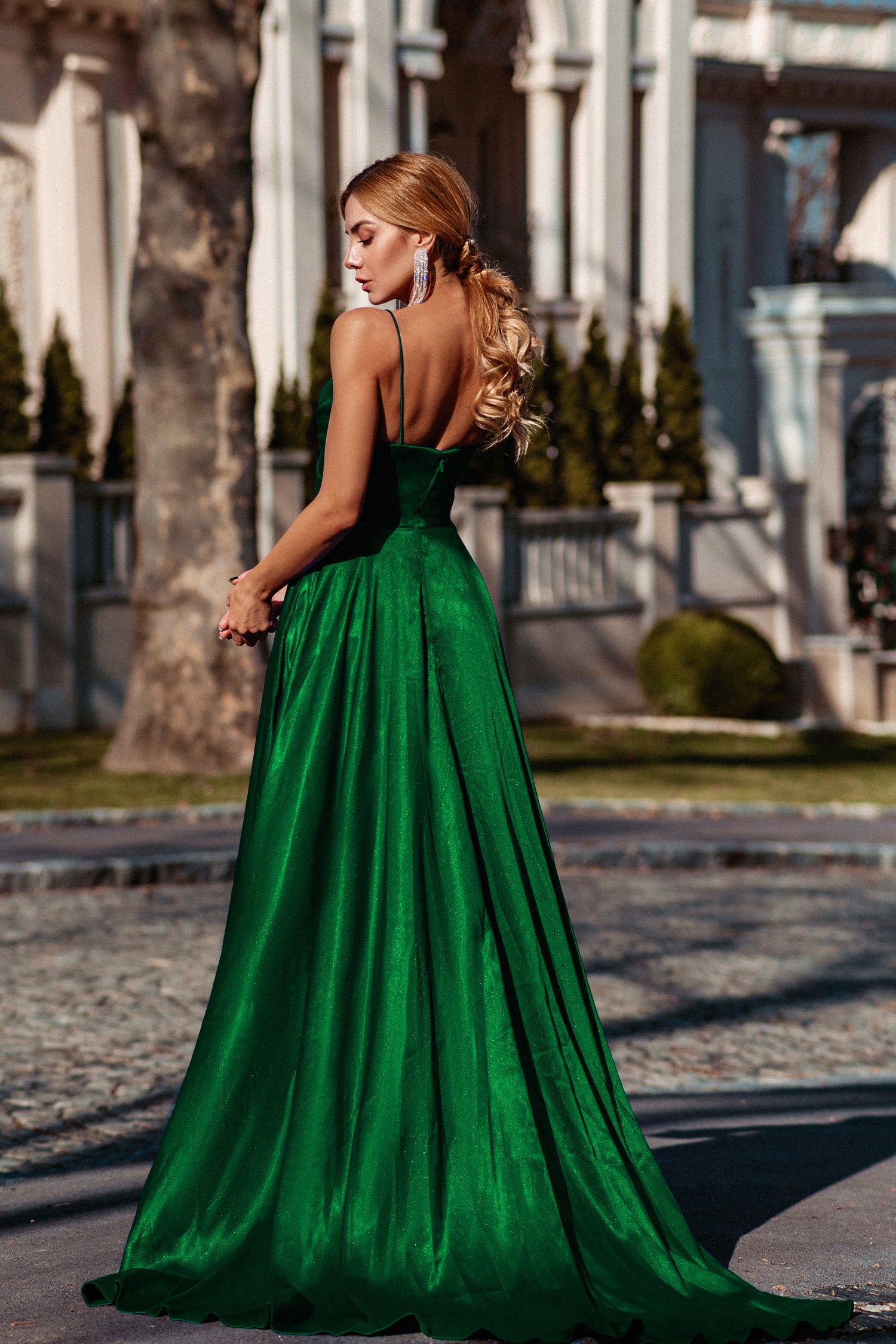 Tina Holly Couture Designer TH122 Emerald Green Silky Formal Gown