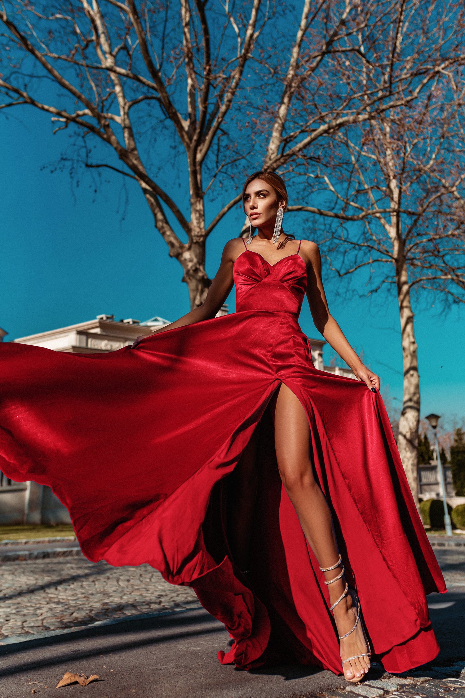 Tina Holly Couture Designer TH122 Red Silky Formal Gown