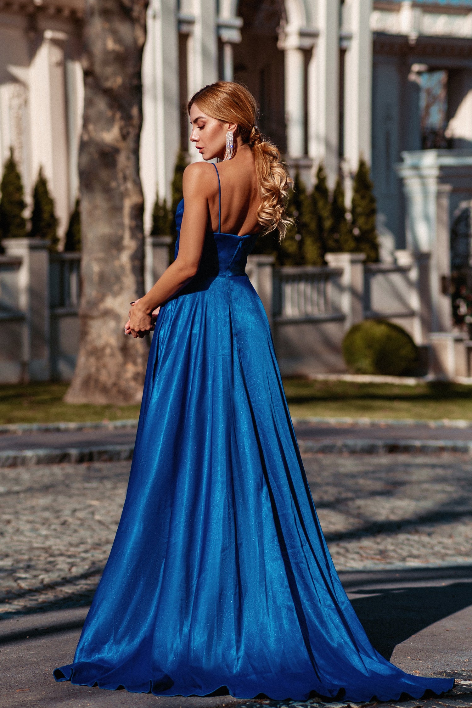 Tina Holly Couture Designer TH122 Royal Blue Silky Formal Gown