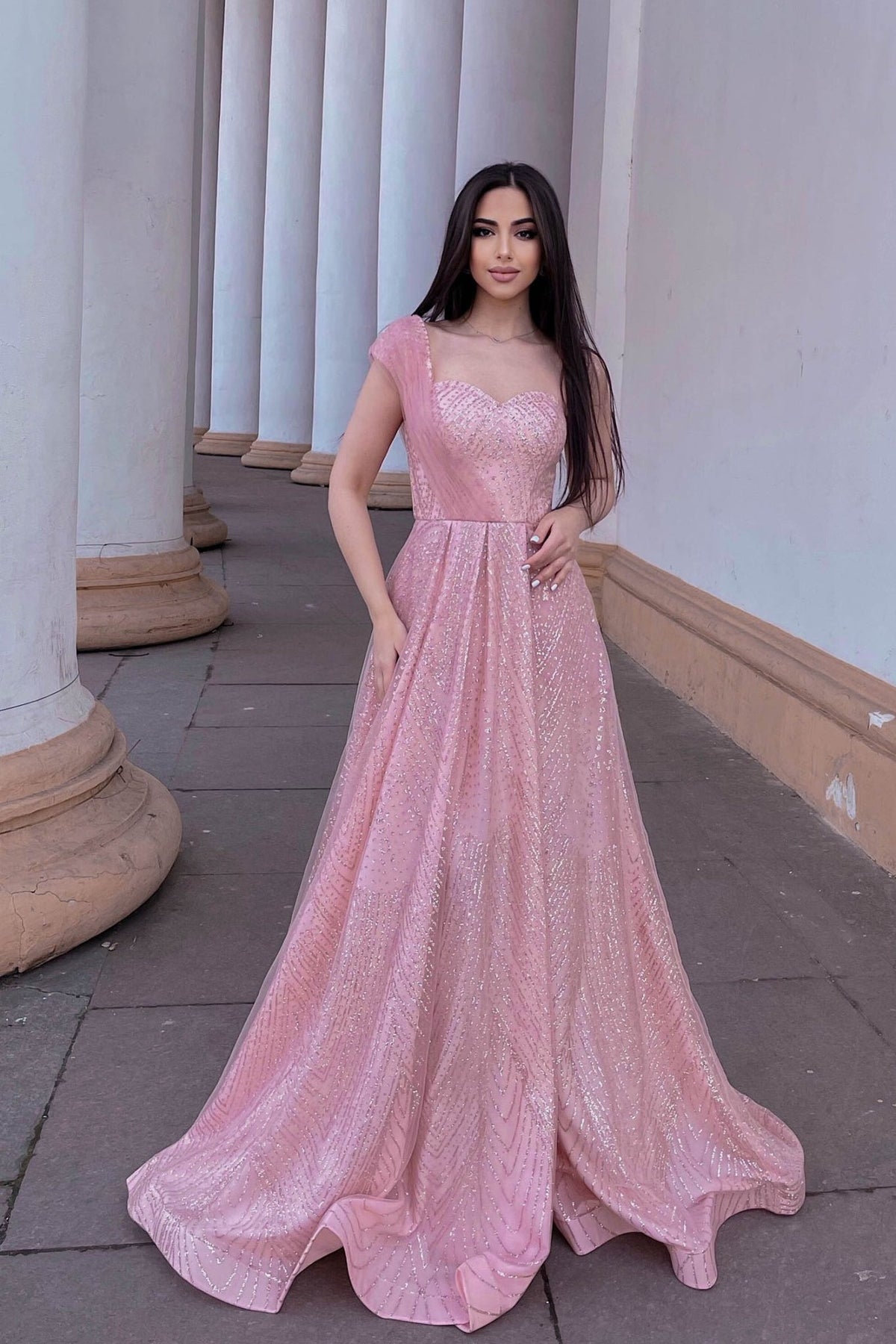 Tina Holly Couture Designer TQ036 Rose Pink Glitter One Shoulder Forma