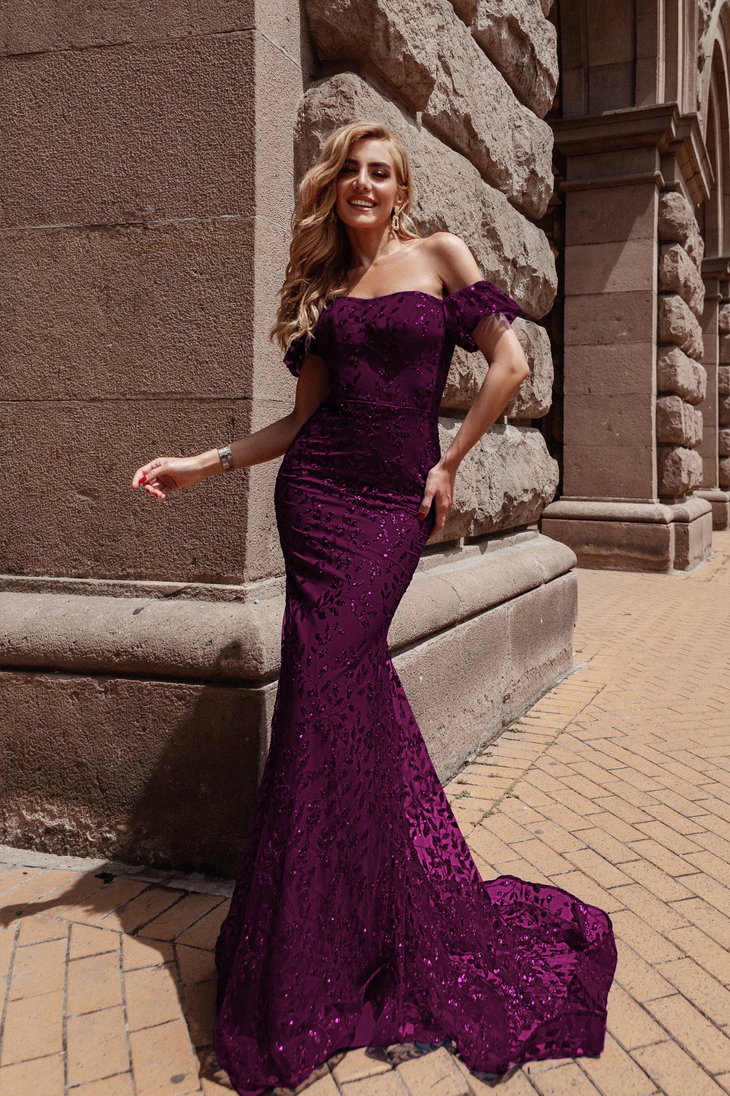 Tina Holly Couture TW024 Plum Purple Corset Lace Glitter Mermaid Formal Dress