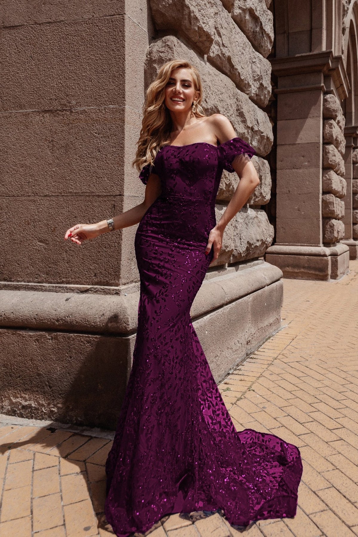 Tina Holly Couture TW024 Plum Purple Corset Lace Glitter Mermaid Formal Dress Plum / 14 AUS
