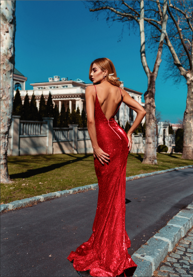 Tina Holly Couture TW029 Red Shimmer Mermaid Formal Dress