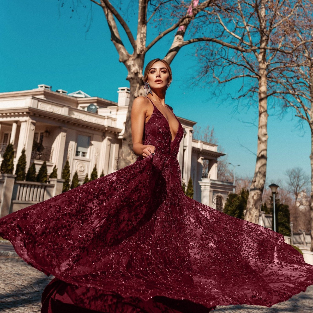 Tina Holly Couture TW030 Burgundy Gala A Line Formal Dress Burgundy / 6 AUS