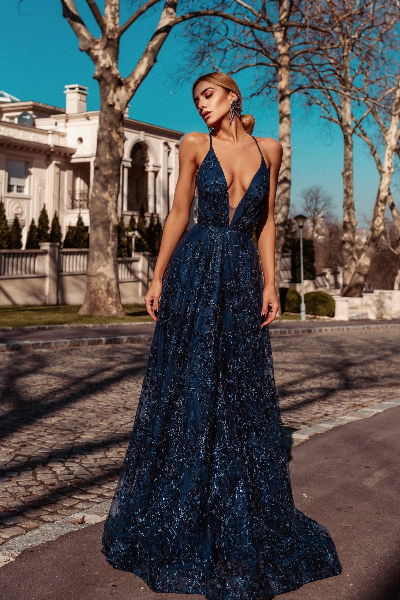 Tina Holly Couture TW030 Navy Blue Gala A Line Formal Dress in Australia | One Honey Boutique