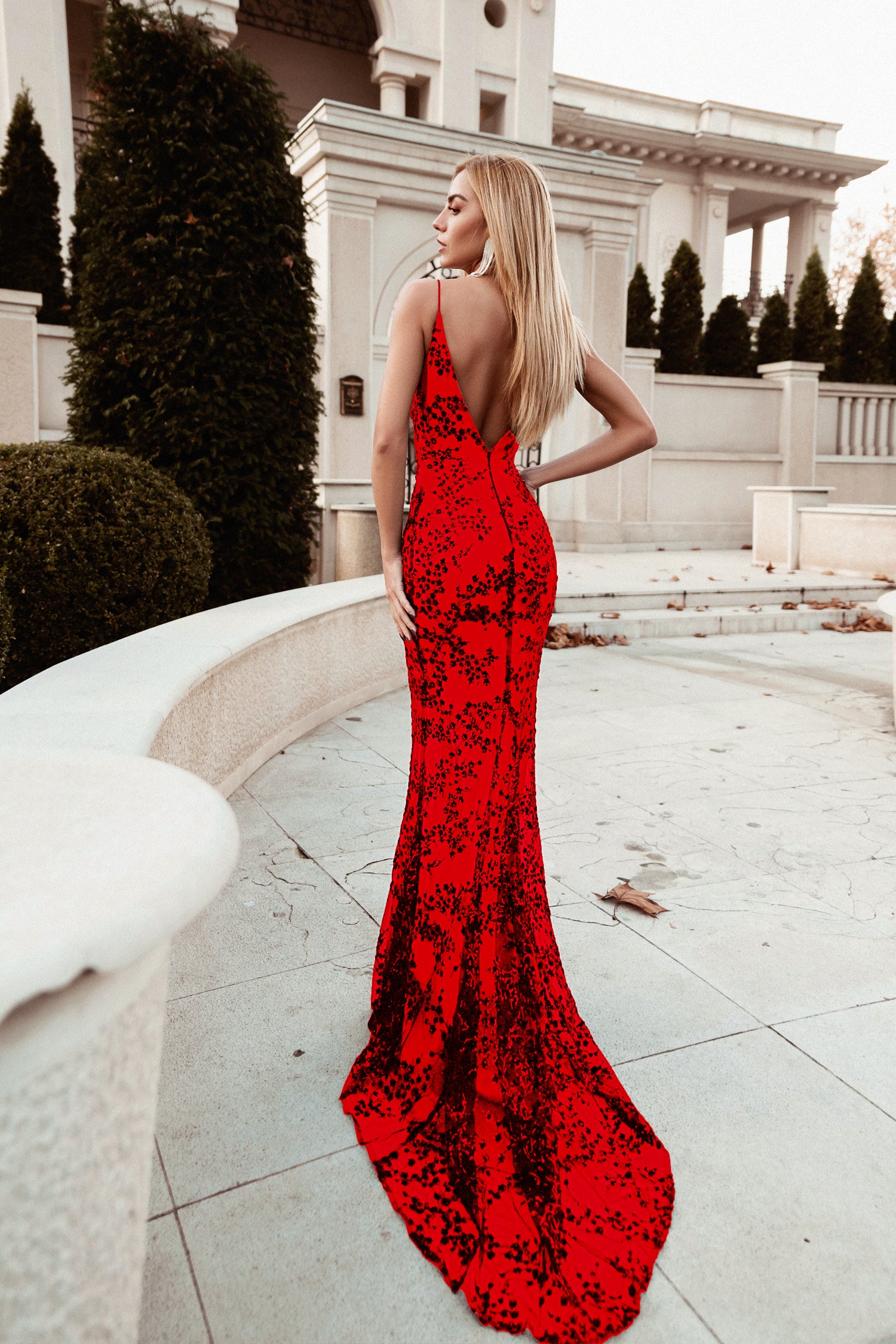 Tina Holly Couture Designer TW049 Red Beaded Sequin Mermaid Formal Gown