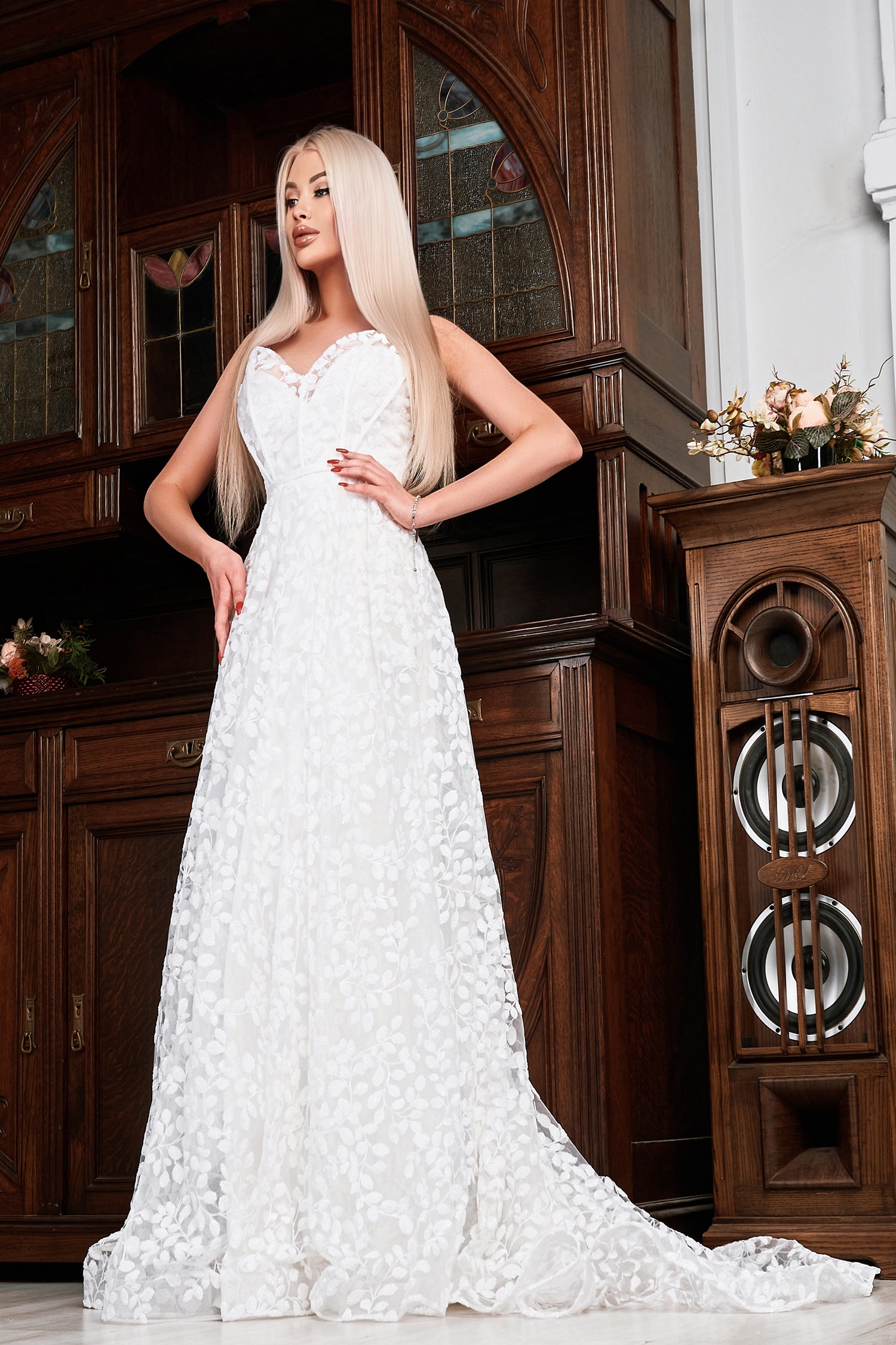 Tina Holly Couture TK069W White & White Lace A-Line Wedding Dress