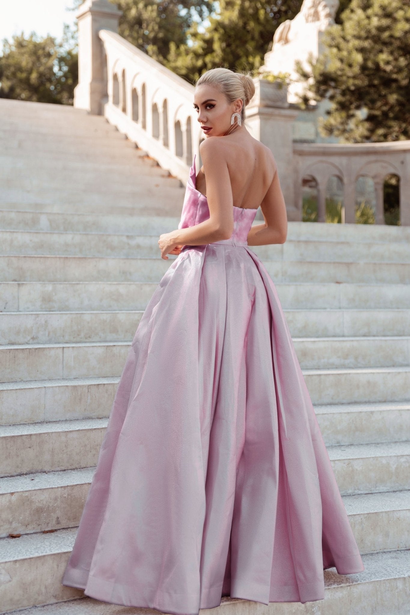 Tina Holly Couture TW071 Pearl Pink Strapless Straight Neck With An A - Line Fit Formal Dress in Australia | One Honey Boutique