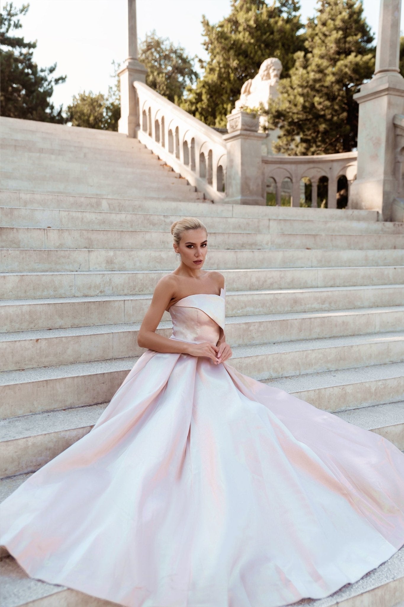 Tina Holly Couture TW071 Pink Champagne Strapless Straight Neck With An A - Line Fit Formal Dress in Australia | One Honey Boutique