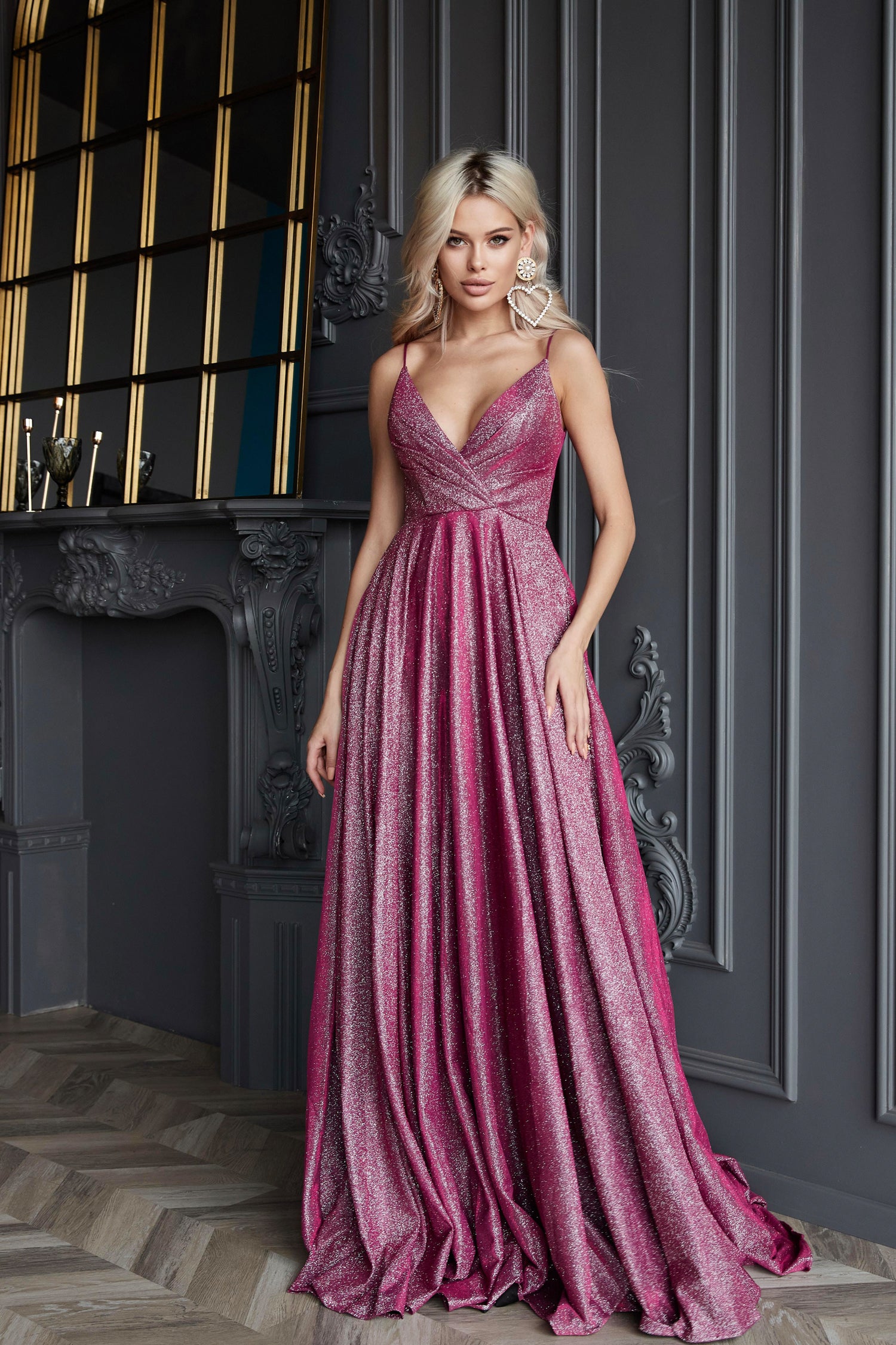 Tina Holly Couture TW079 Fuchsia Berry Crossover Plunging Neckline With Spaghetti Straps A-Line Formal Dress