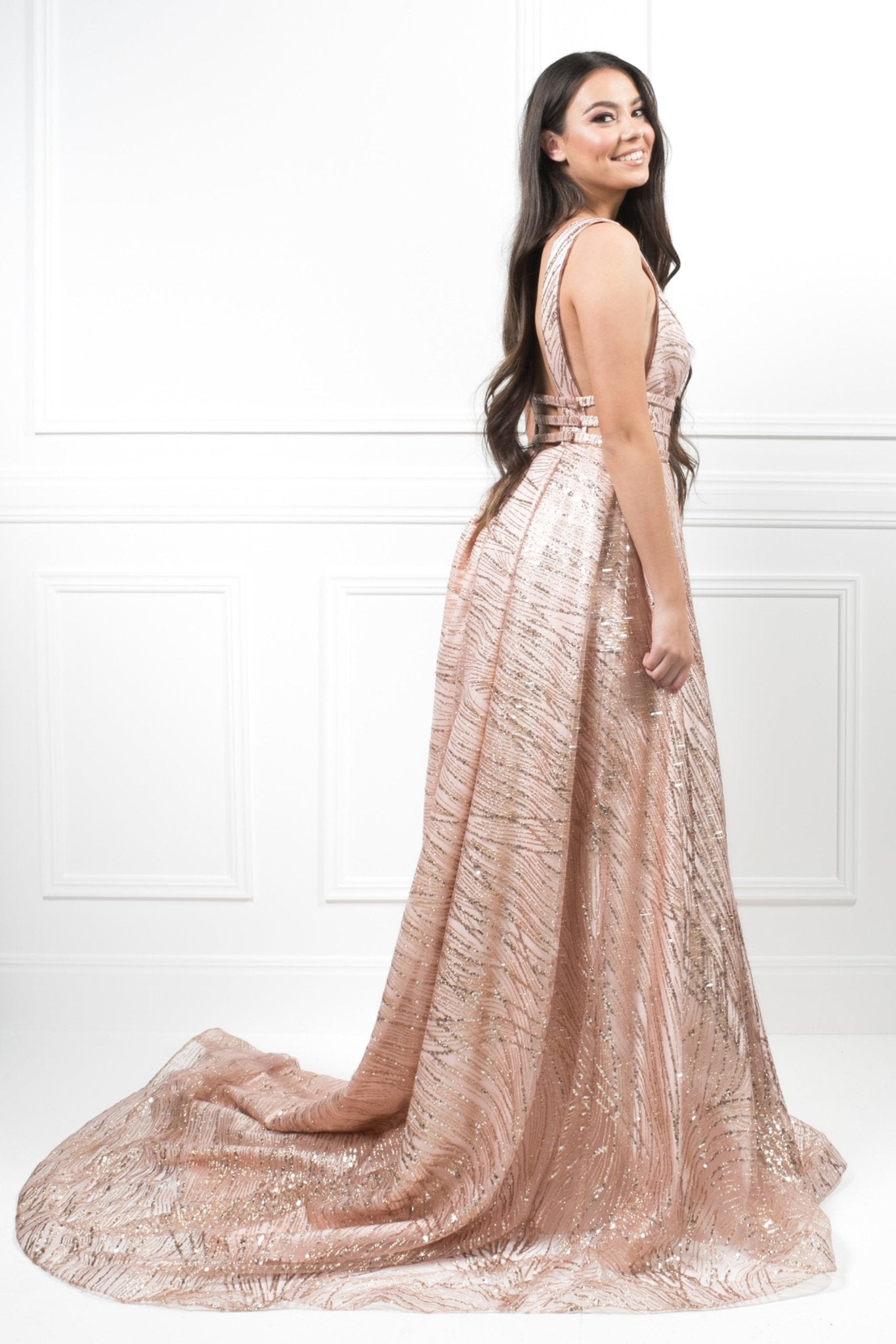 Honey Couture ZOEY Gold Glitter Infused Formal Ball Gown in Australia | One Honey Boutique