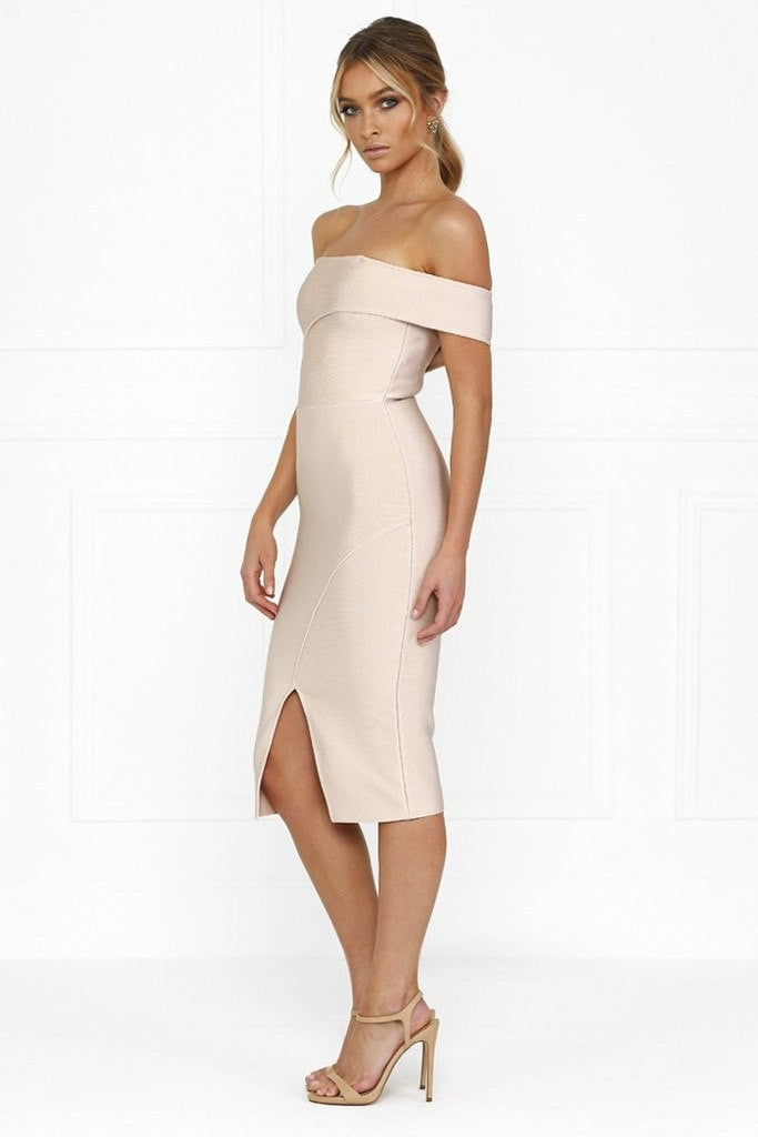 Honey Couture SAVANNAH Baby Pink Off Shoulder Bandage Dress Honey Couture$ AfterPay Humm ZipPay LayBuy Sezzle