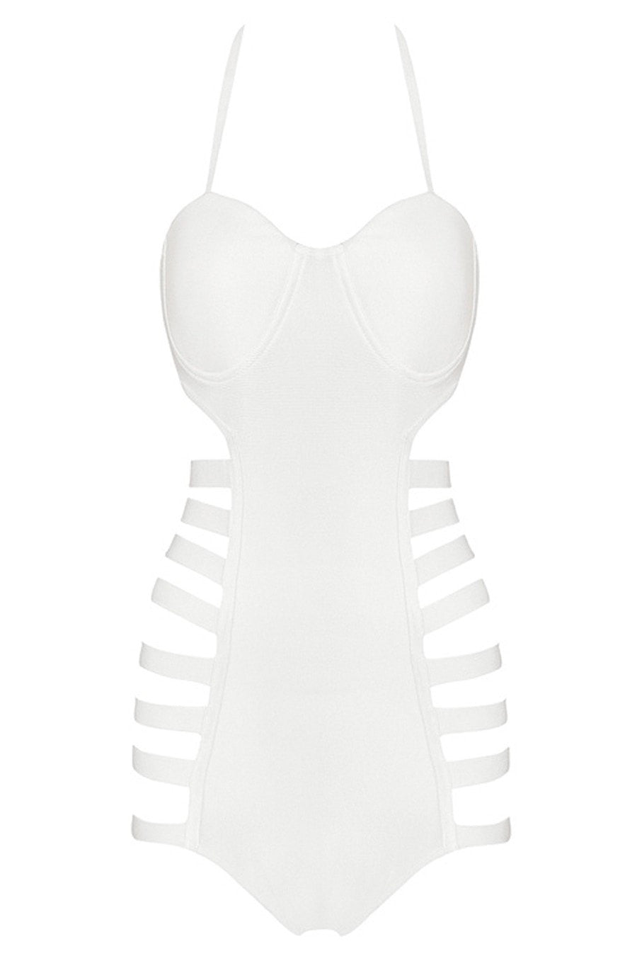 Honey Couture RORY White Bustier Halter Monokini Swimwear Honey Couture$ AfterPay Humm ZipPay LayBuy Sezzle