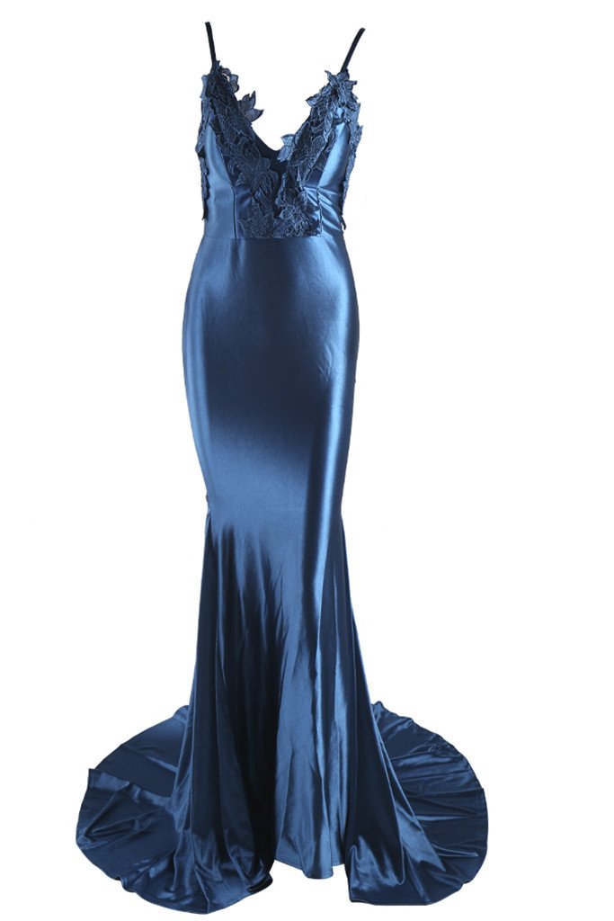 Honey Couture PENELOPE Blue Applique Formal Gown Dress Honey Couture$ AfterPay Humm ZipPay LayBuy Sezzle