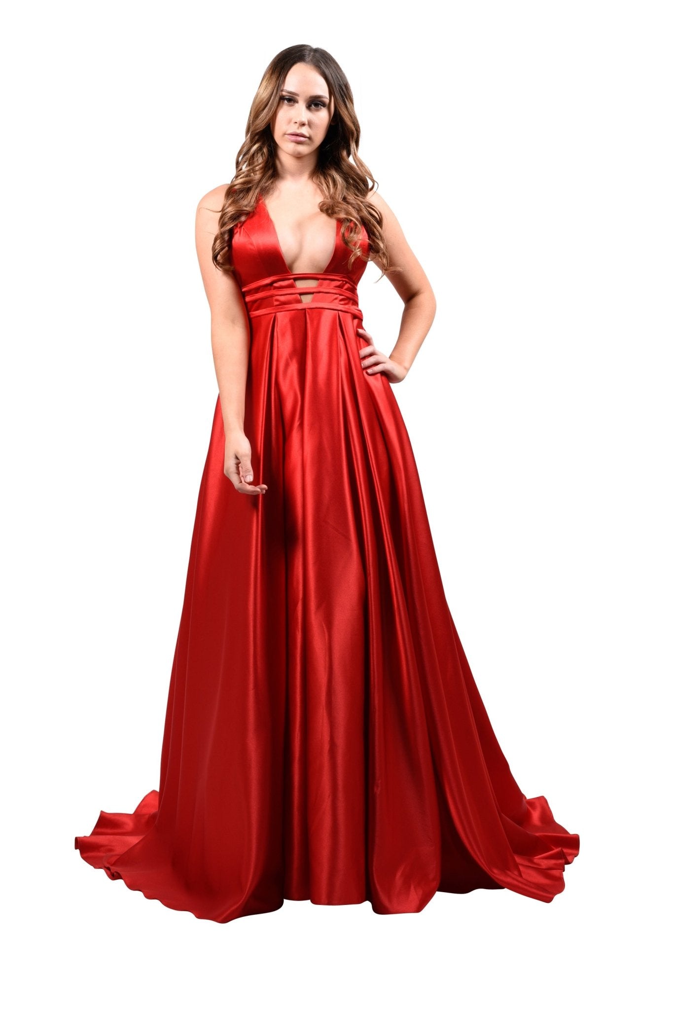 Honey Couture PIPPA Red V Front Formal Ball Gown in Australia | One Honey Boutique