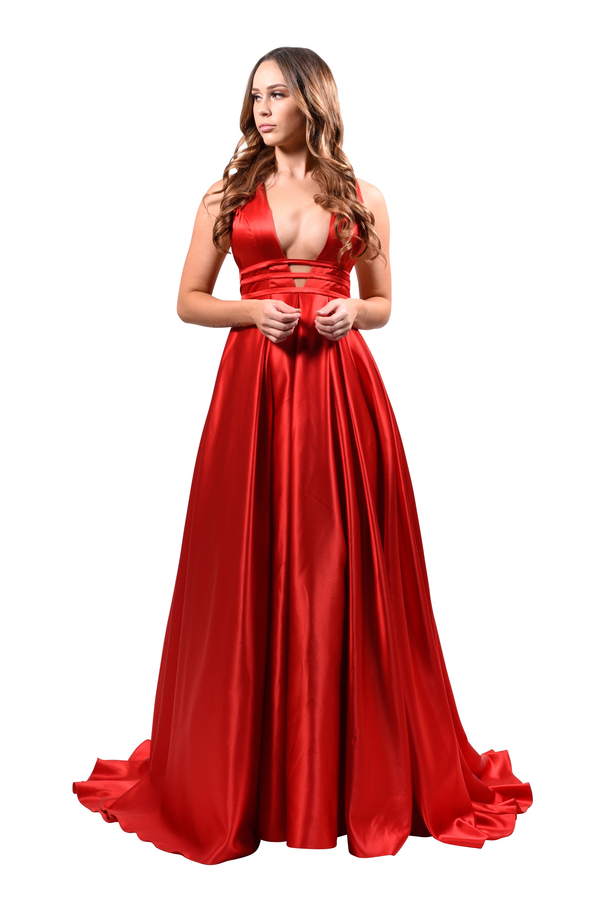 Honey Couture PIPPA Red V Front Formal Ball Gown Private Label$ AfterPay Humm ZipPay LayBuy Sezzle
