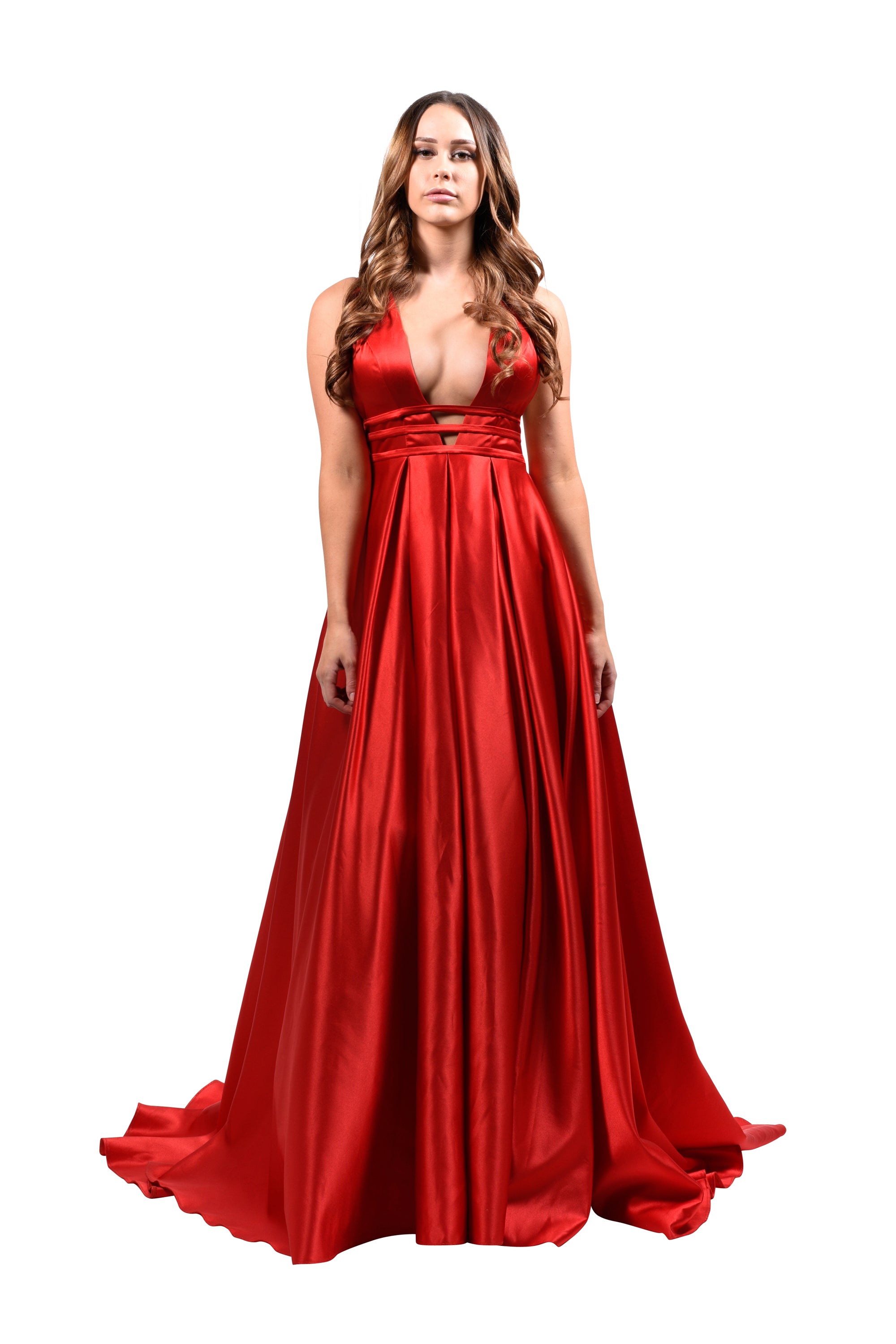Honey Couture PIPPA Red V Front Formal Ball Gown Private Label$ AfterPay Humm ZipPay LayBuy Sezzle