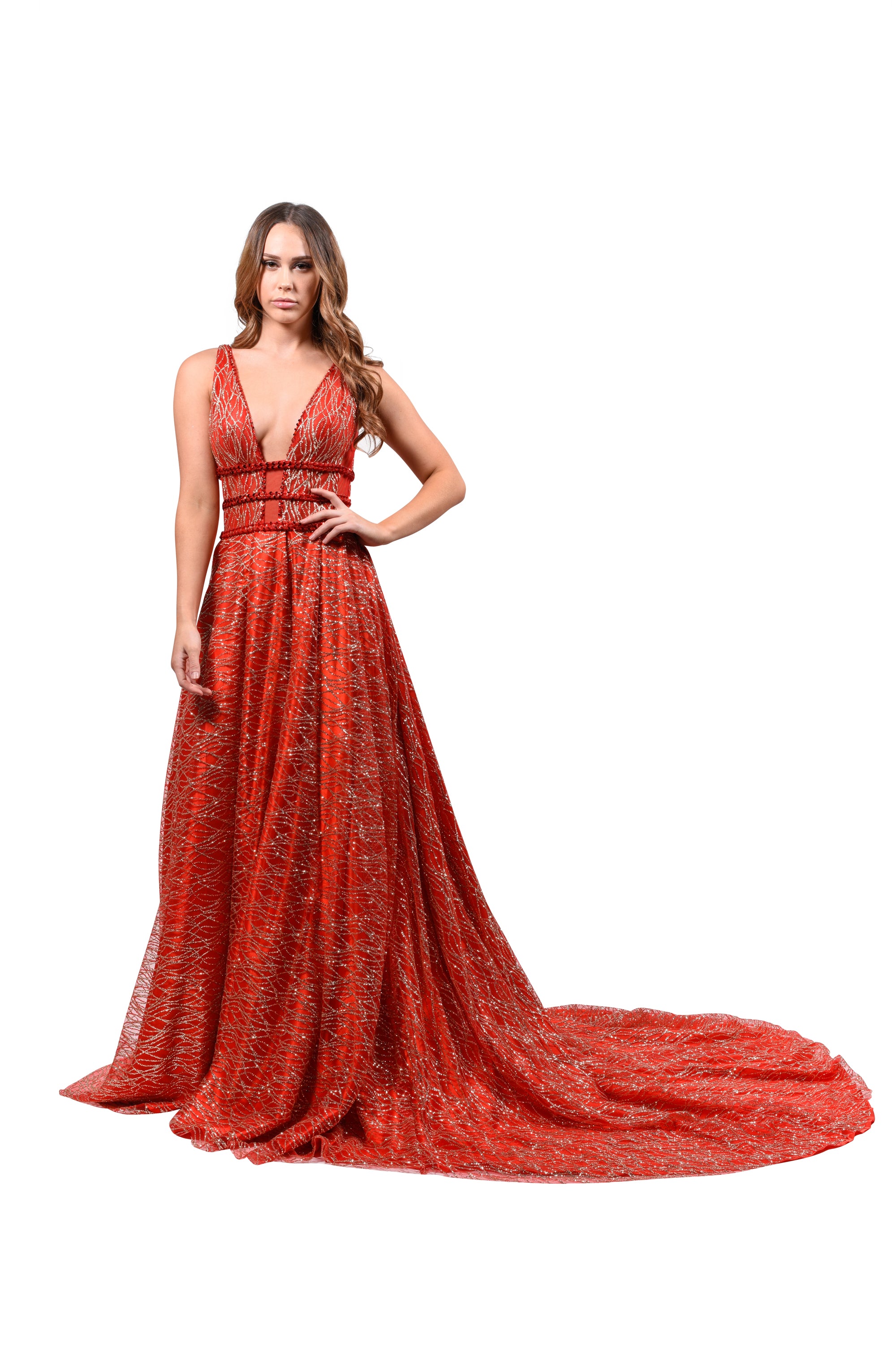 Honey Couture GLORIA Red Gold Glitter Infused Formal Ball Gown Private Label$ AfterPay Humm ZipPay LayBuy Sezzle