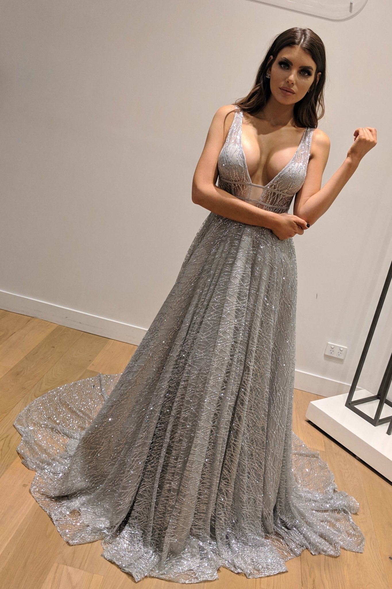 Honey Couture DAZZLING Silver Sequin Princess Formal Gown Dress in Australia | One Honey Boutique