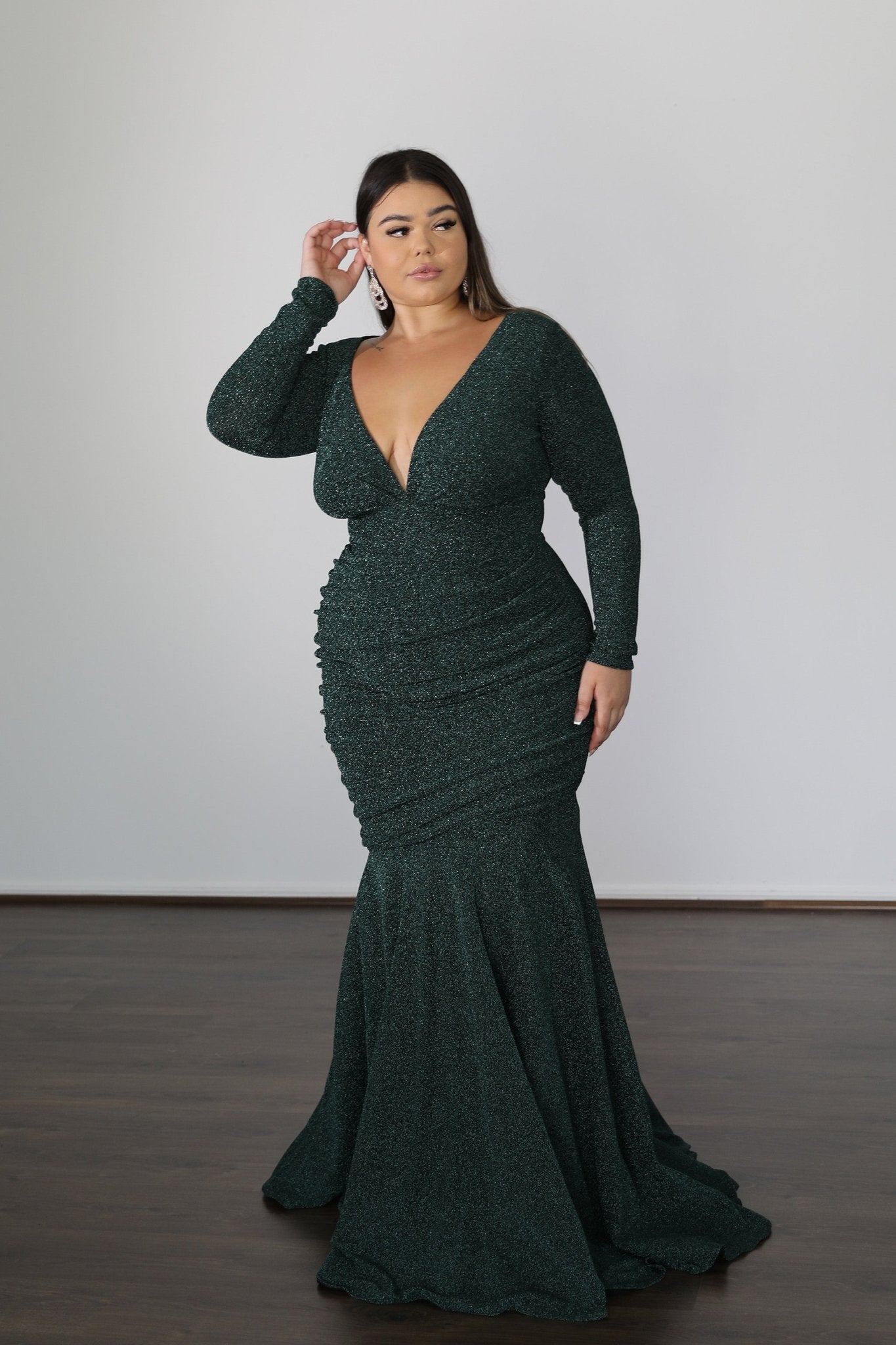 Once Labeled Designer ASHLEY Metallic Jersey Curve & Plus Size Formal Dress in Australia | One Honey Boutique