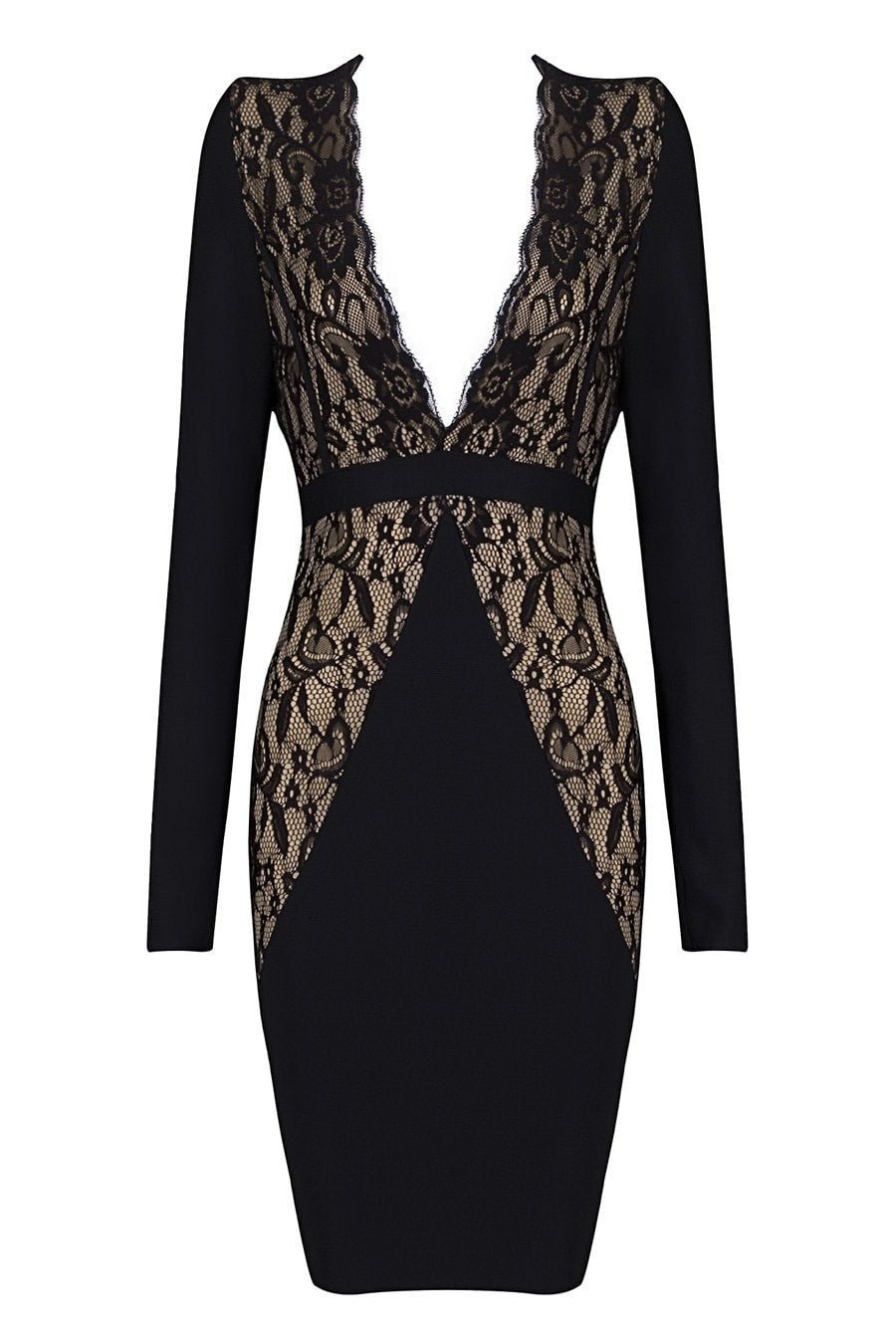 Honey Couture HALO Black & Nude Lace Long Sleeve Dress in Australia | One Honey Boutique