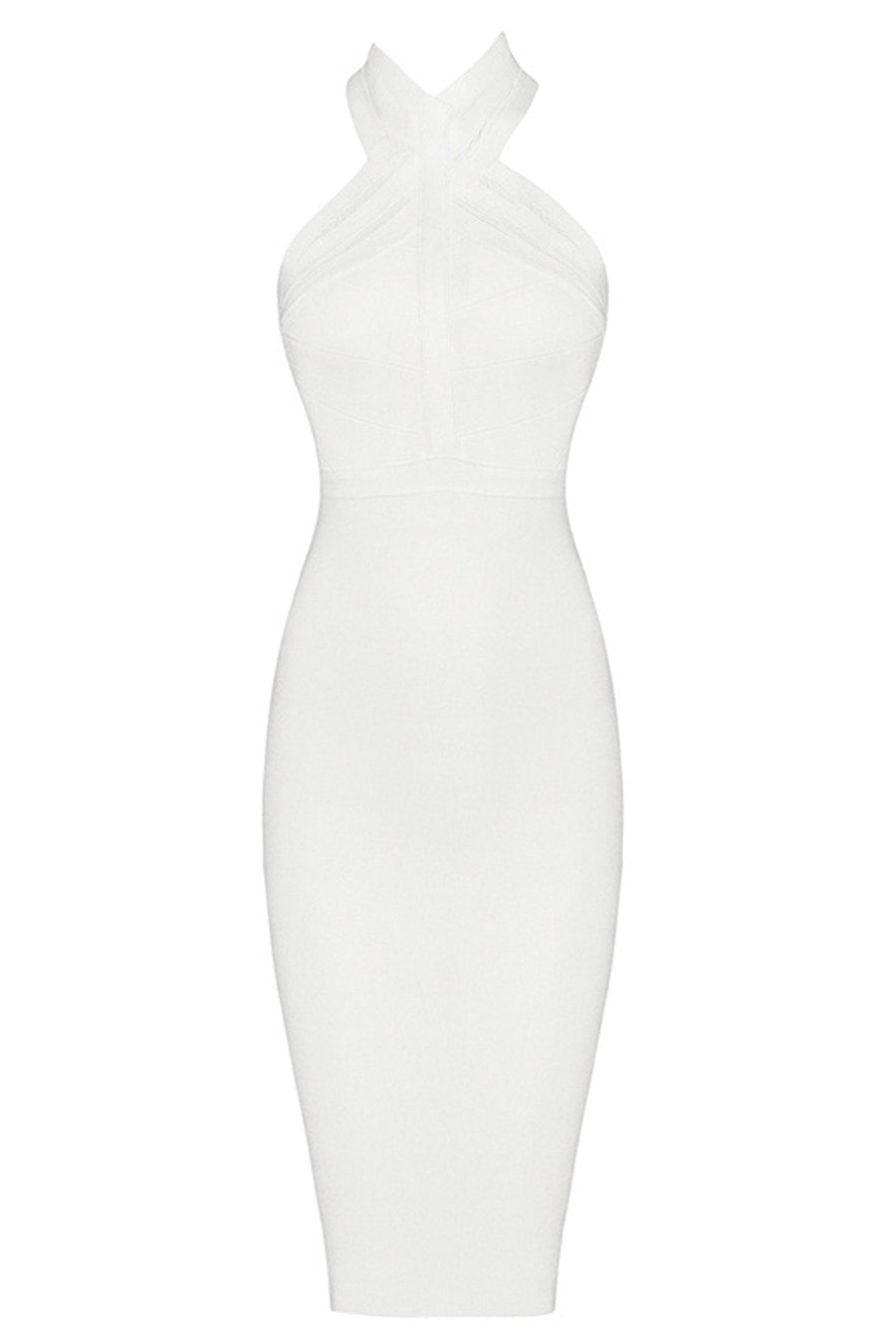 Honey Couture KRISTY White Halterneck Mesh Bandage Midi Dress in Australia | One Honey Boutique