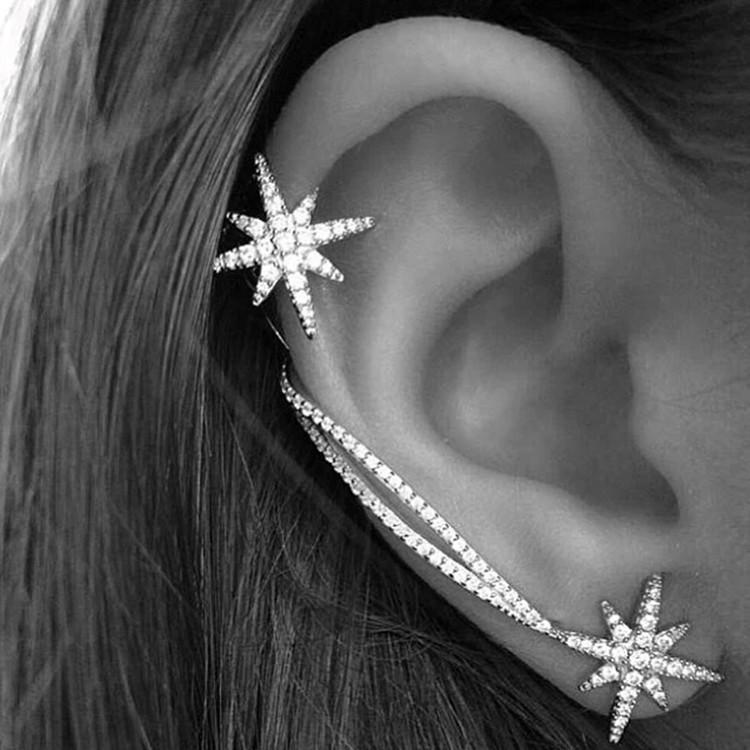 Honey Couture MISTY Silver Diamante Ear Cuff Earrings Honey Couture Jewellery$ AfterPay Humm ZipPay LayBuy Sezzle