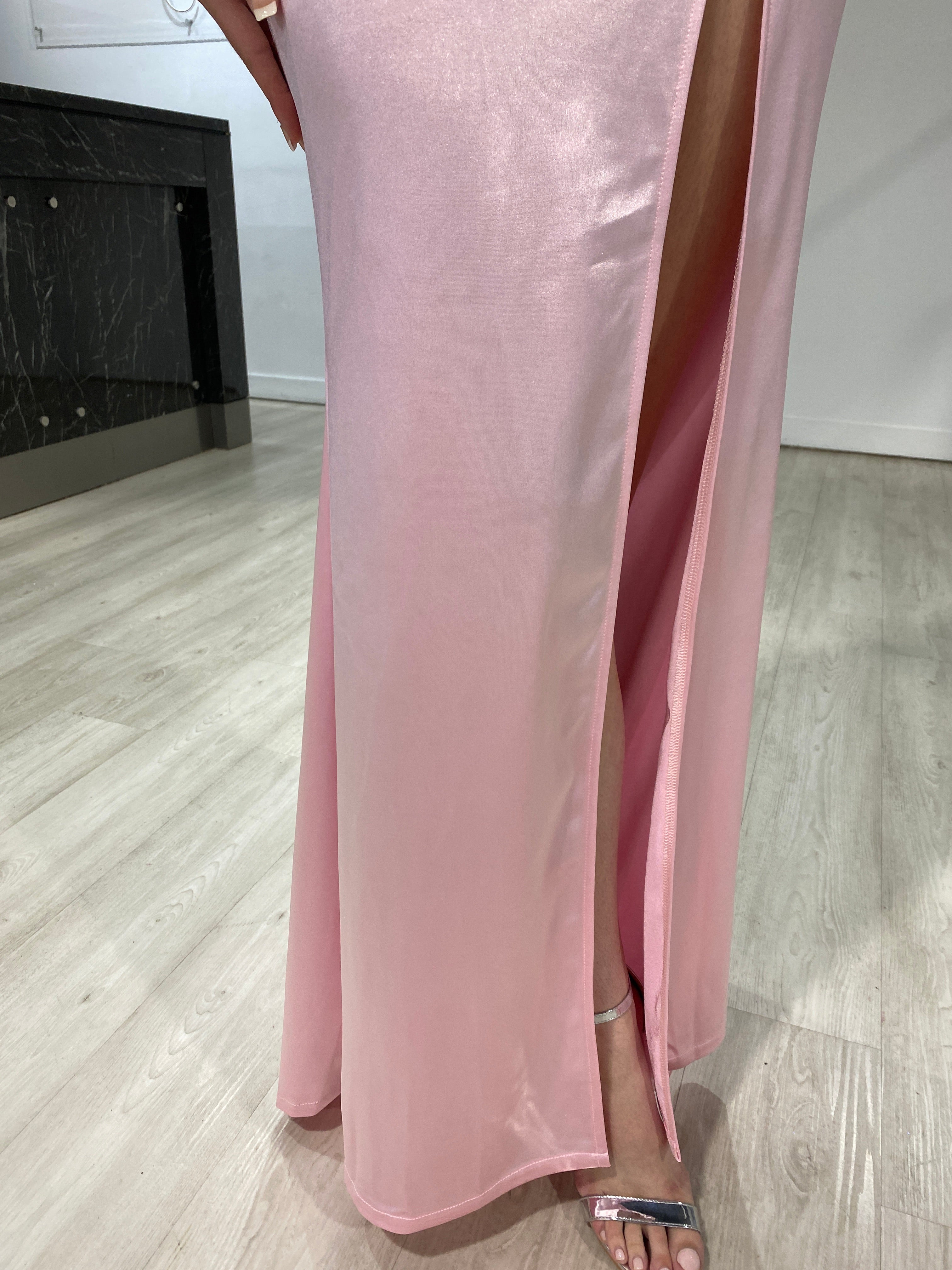 Honey Couture MILEE Baby Pink Low Back Mermaid Leg Split Dress