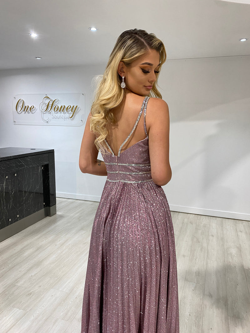 Honey Couture ANYA Blush Pink Shimmer A Line Formal Gown Dress – One Honey