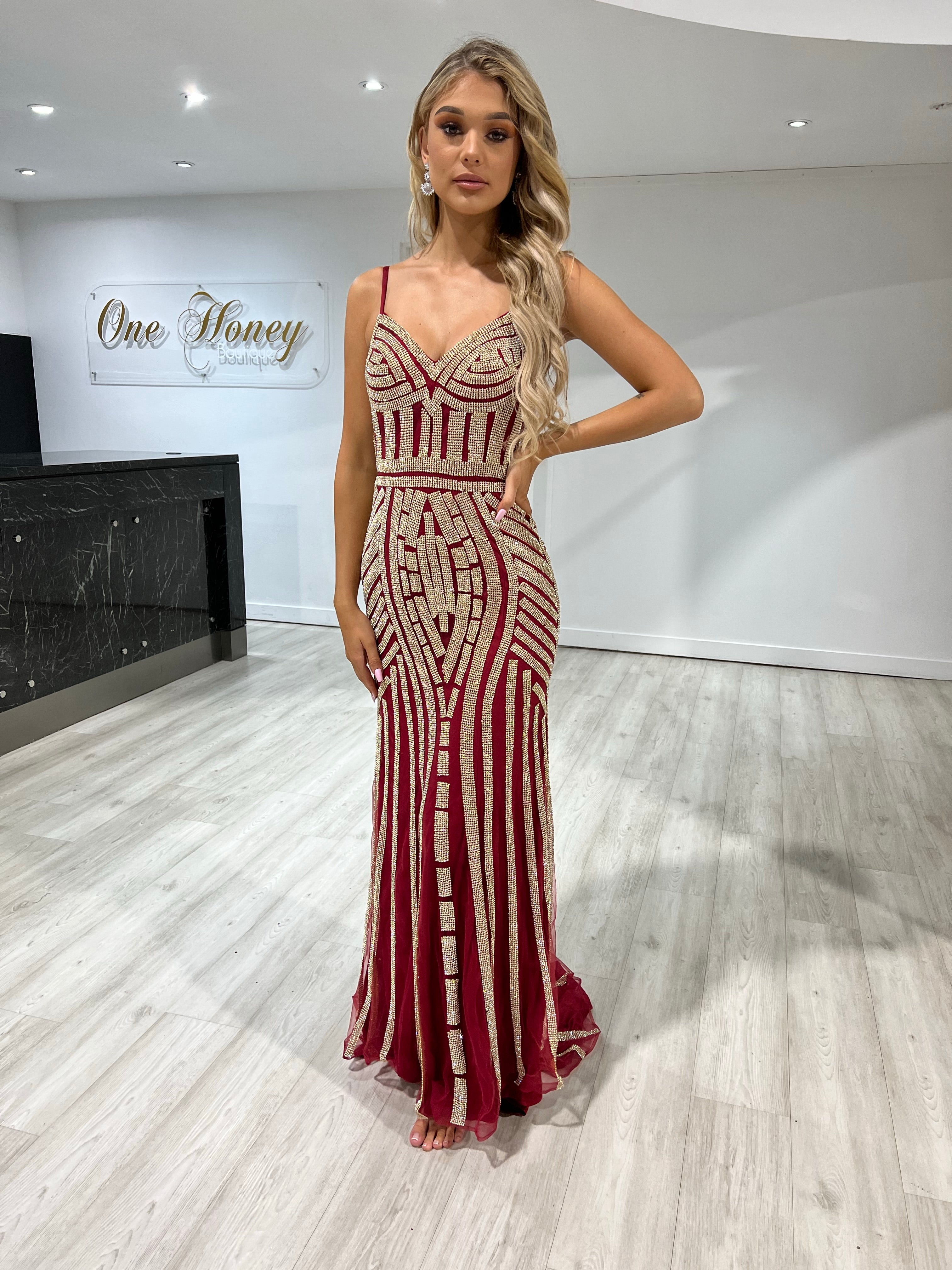 Honey Couture DIAMONDS Red Sequin Mermaid Formal Gown Dress