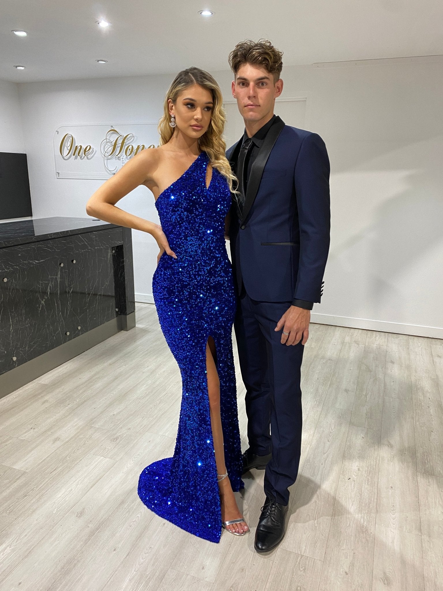 Honey Couture ADRIANNA Sequin One Shoulder Mermaid Formal Dress in Australia | One Honey Boutique