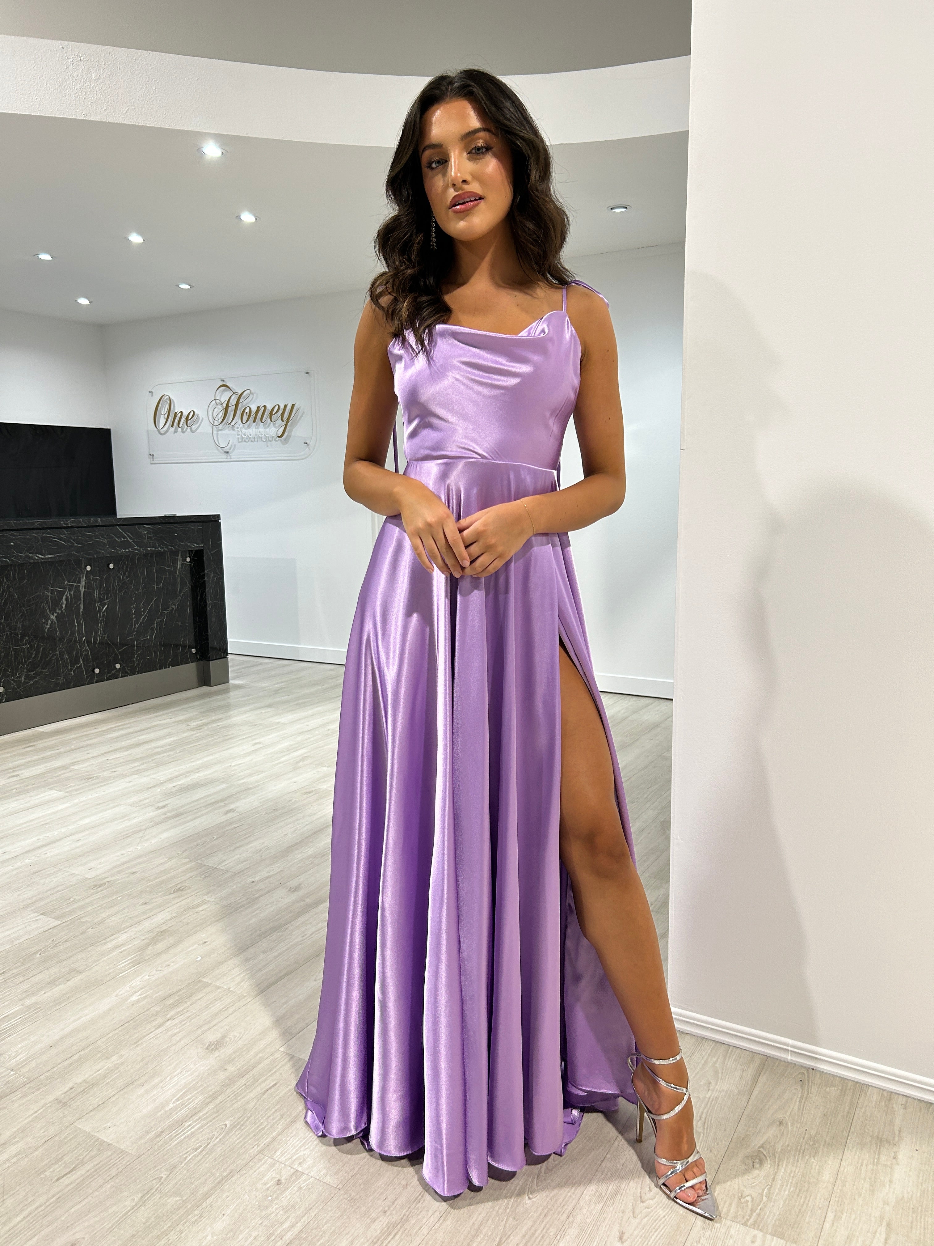 Honey Couture XENA Lavender Tie Up A-Line Formal Bridesmaid Dress