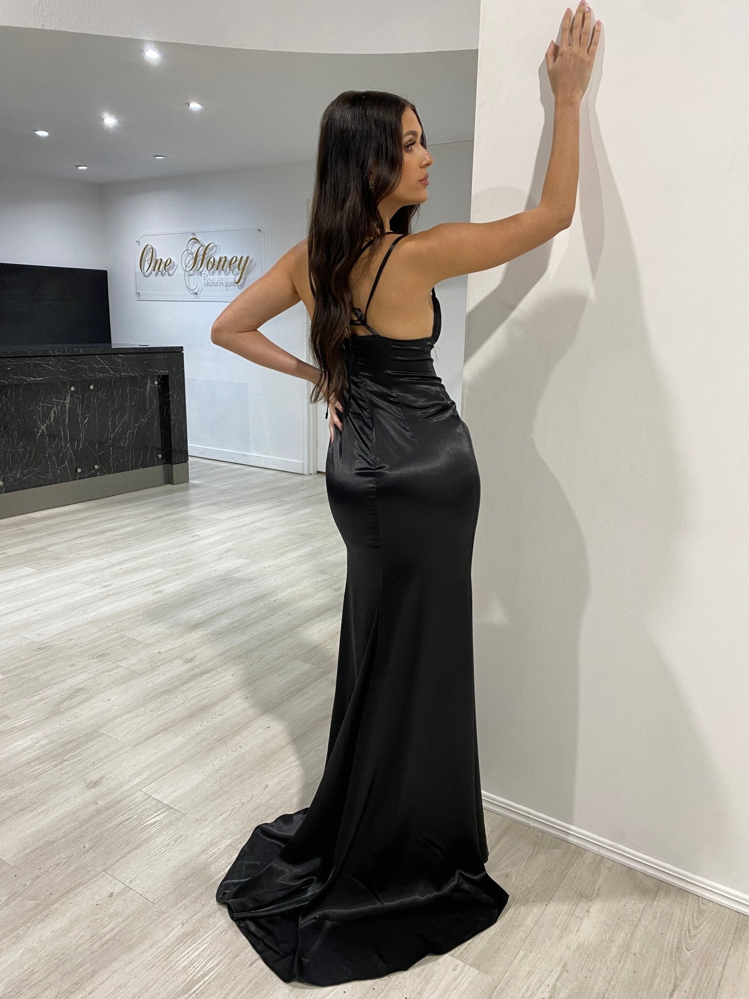 JENNA Silky Tie Back Semi Formal Prom Dress in Australia | One Honey Boutique