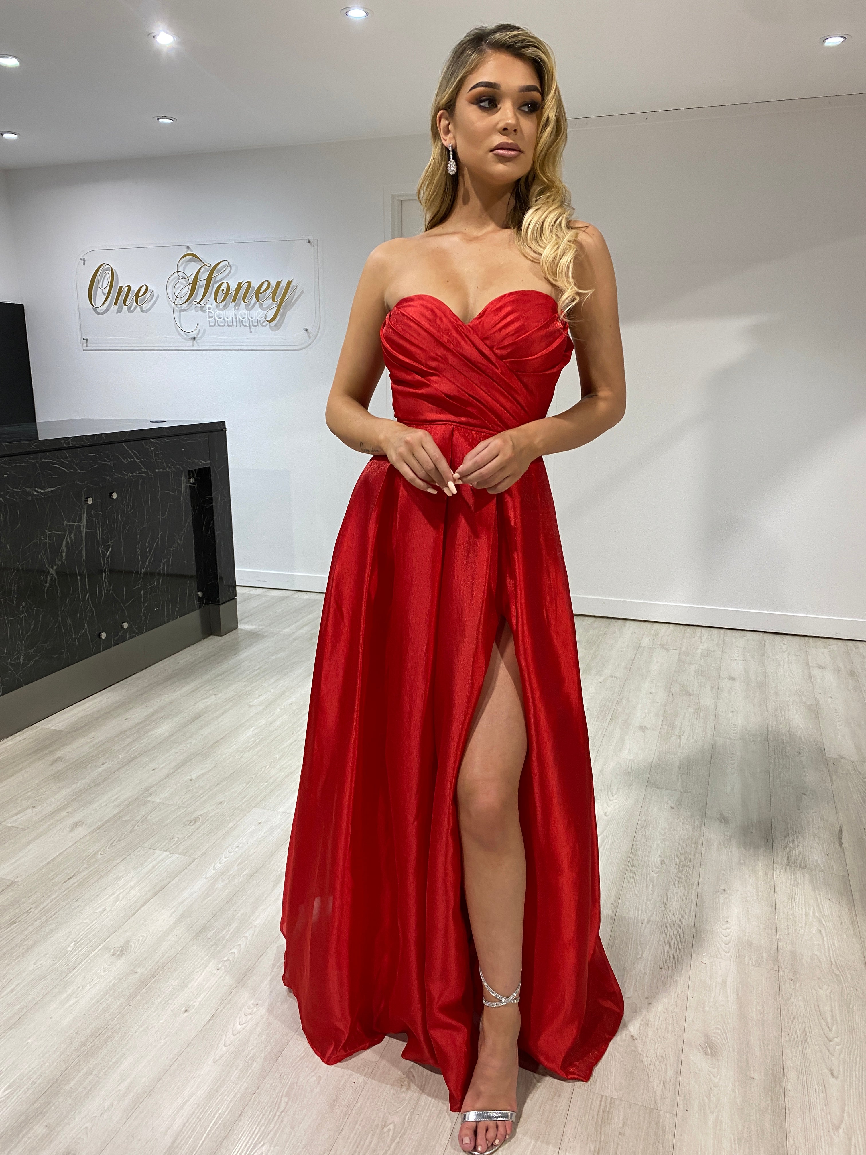 Honey Couture RUBY Red Strapless  Ballgown Formal Dress