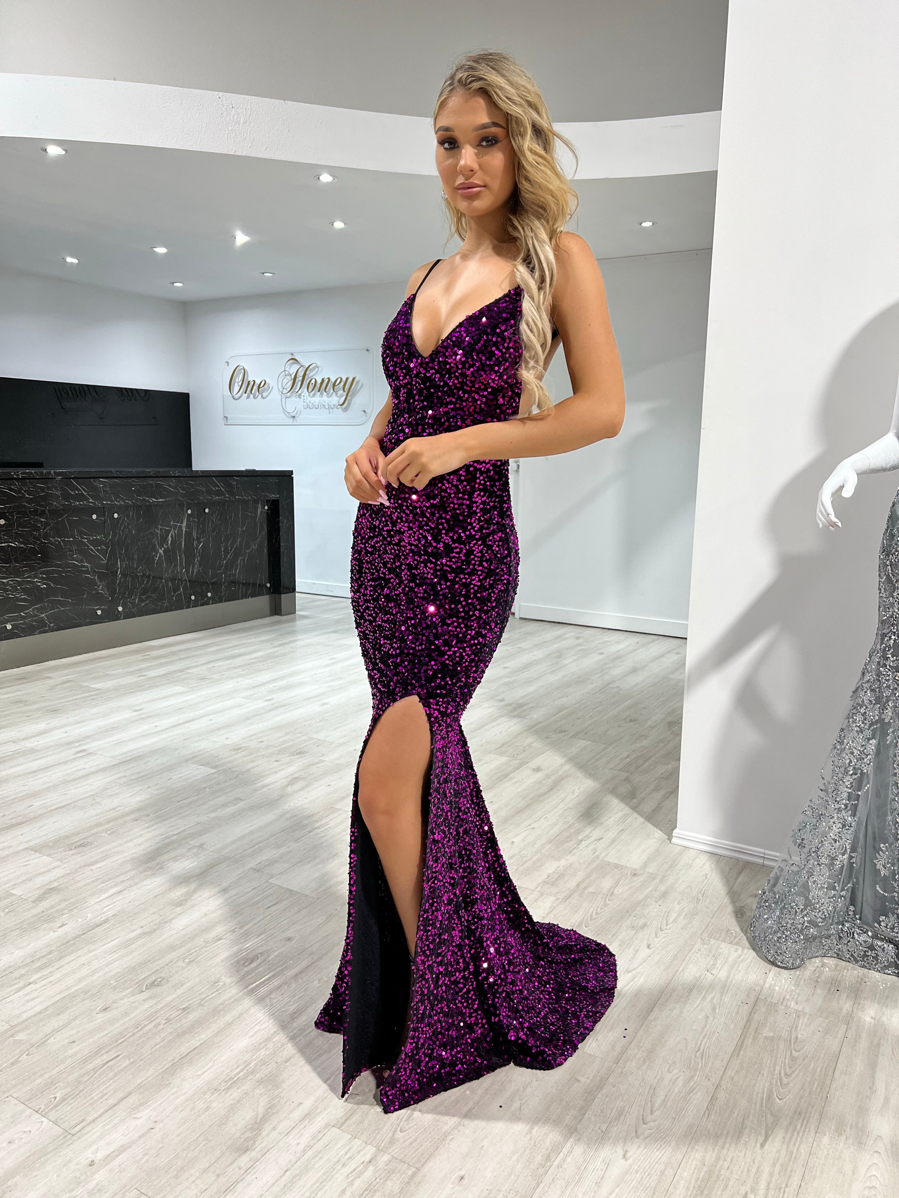 Buy PURPLE SEQUIN FISHTAIL MAXI DRESS for Women Online in India
