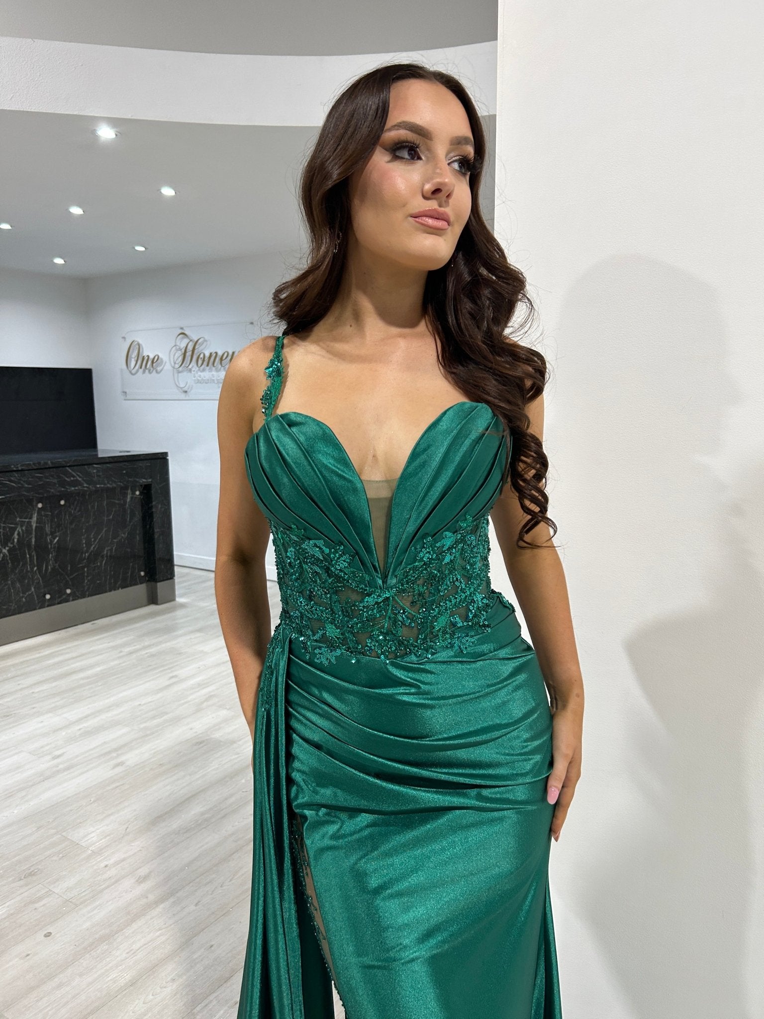 ANTONIA Embellished Corset Satin Mermaid Formal Dress in Australia | One Honey Boutique