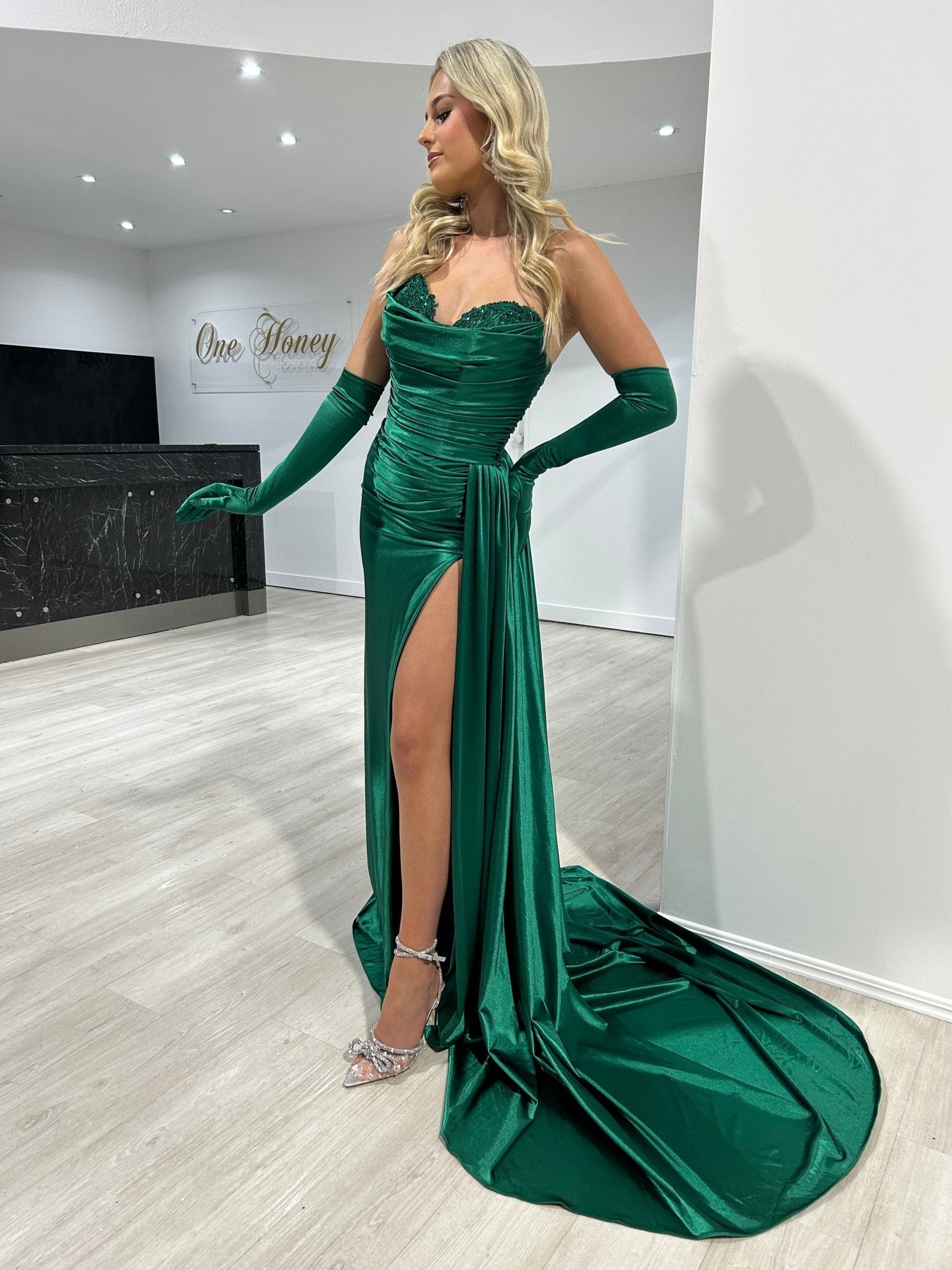 Sherri Hill 55230 Emerald Strapless Prom Dress – One Honey