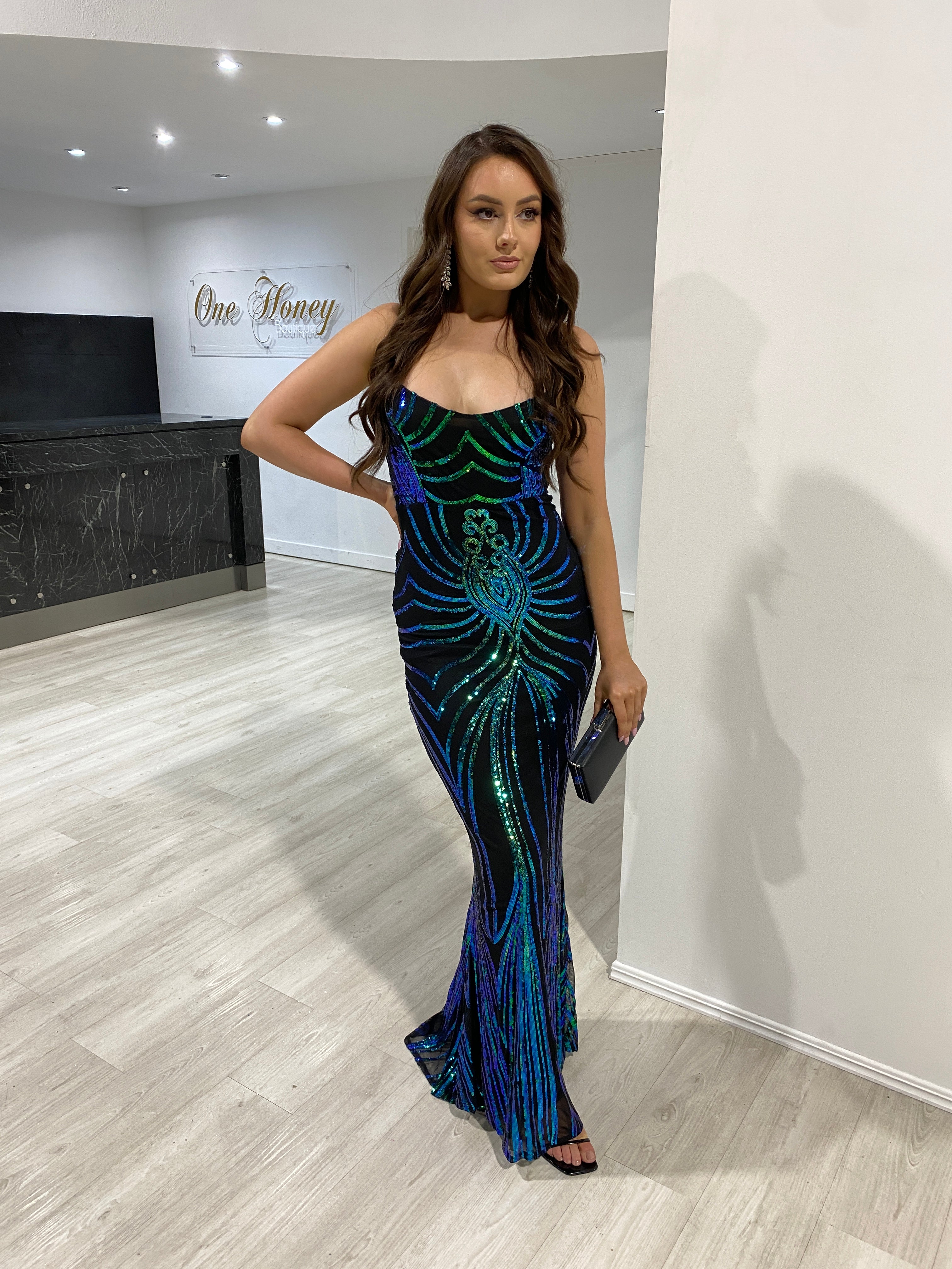 Honey Couture VERA Emerald Green & Black Tie Up Formal Dress