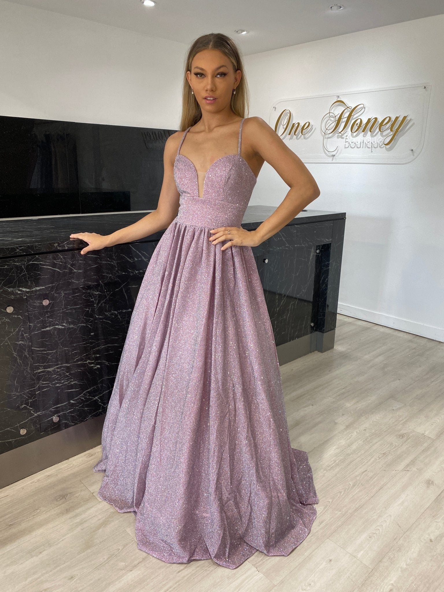 Honey Couture KAYLIE Blush Pink Shimmer Corset Lace Up Ballgown Formal Dress in Australia | One Honey Boutique