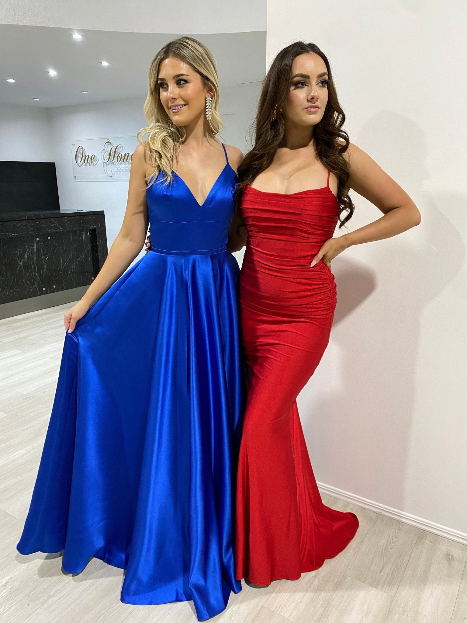 JAZMIN Ruched Deep V Back Bum Scrunch Formal Dress in Australia | One Honey Boutique