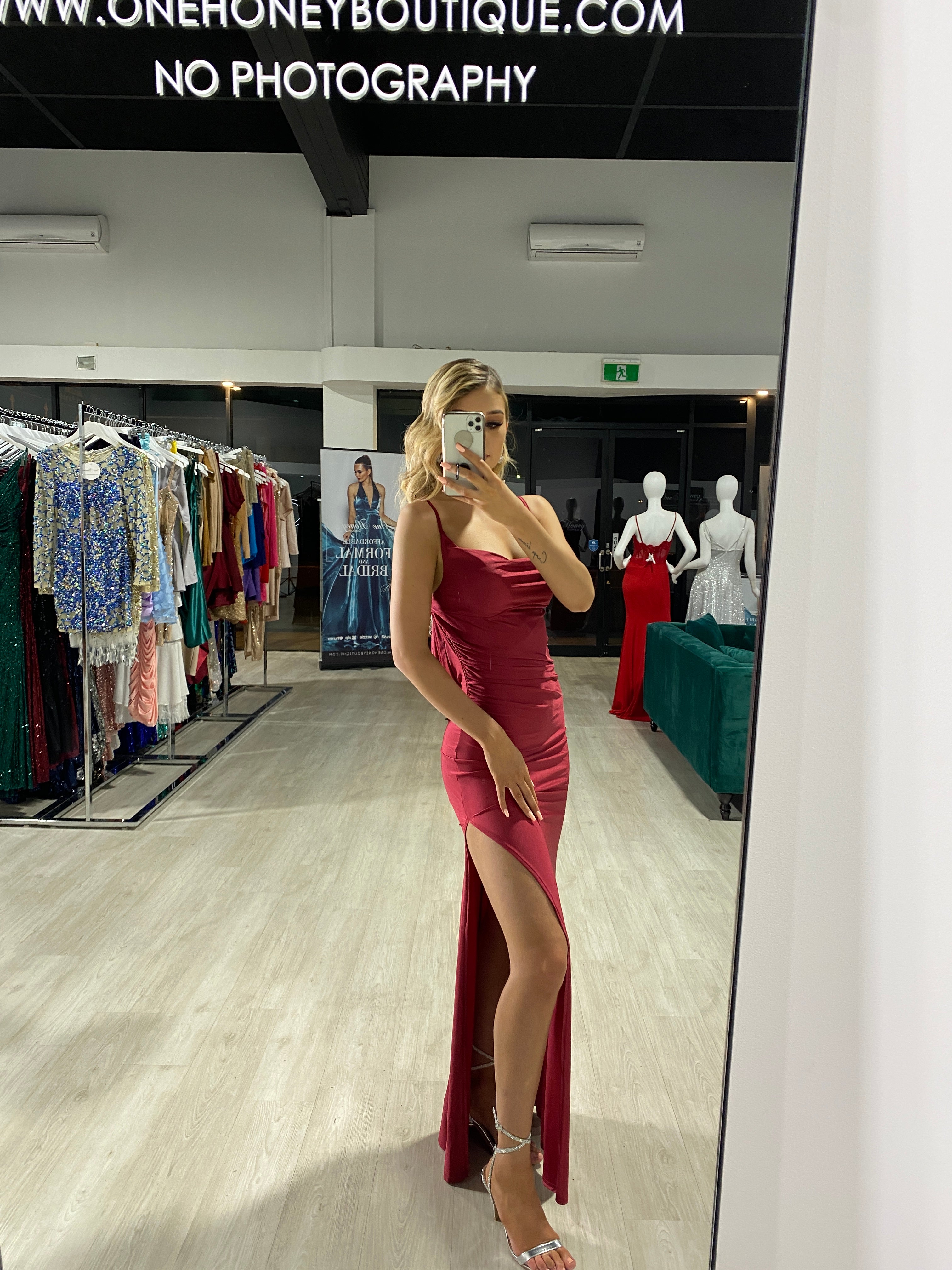 Honey Couture HARLOW Burgundy Cowl Neck Formal Dress