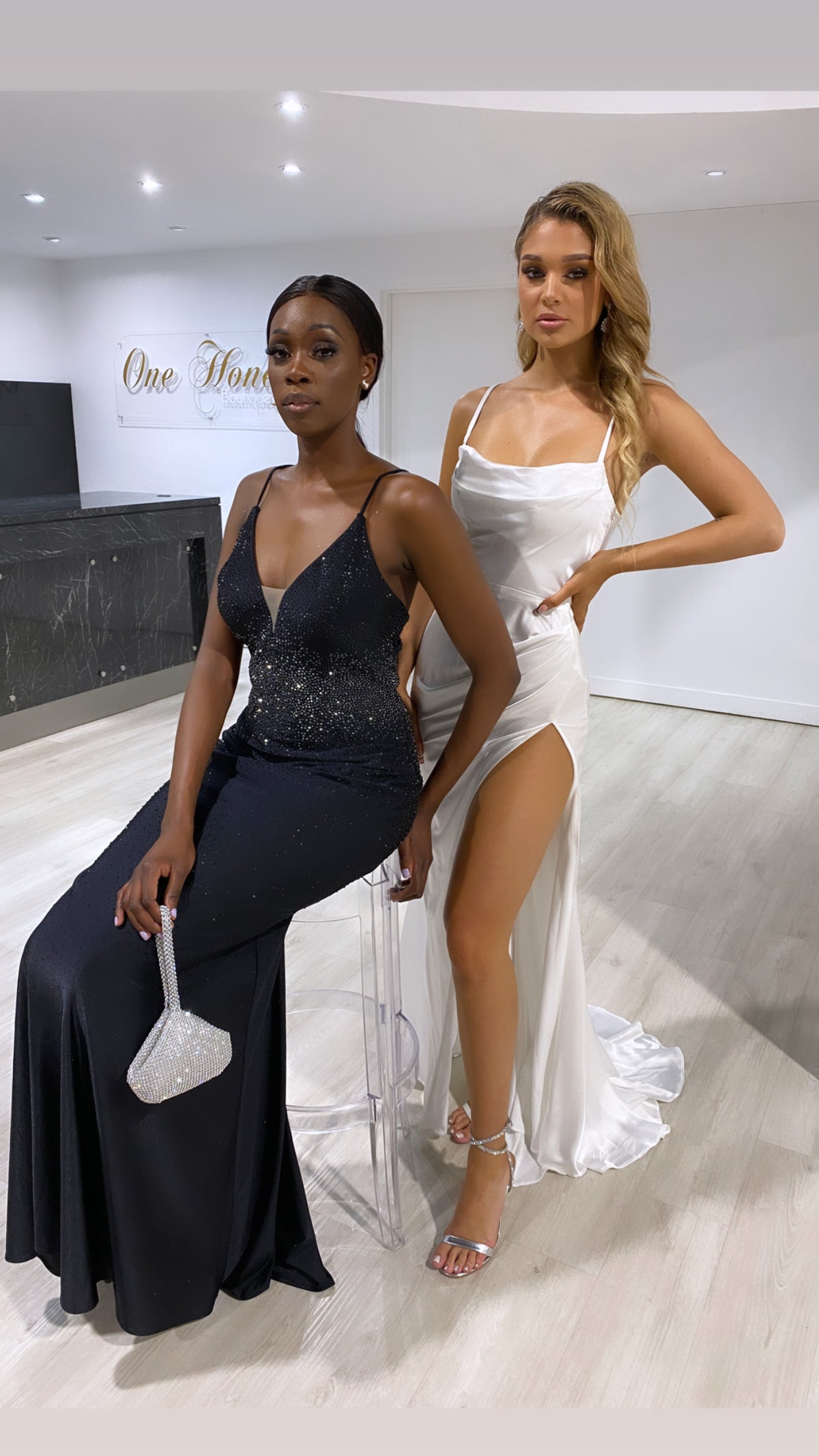 Honey Couture KARLIE Black Diamante Open Up Mermaid Formal Dress