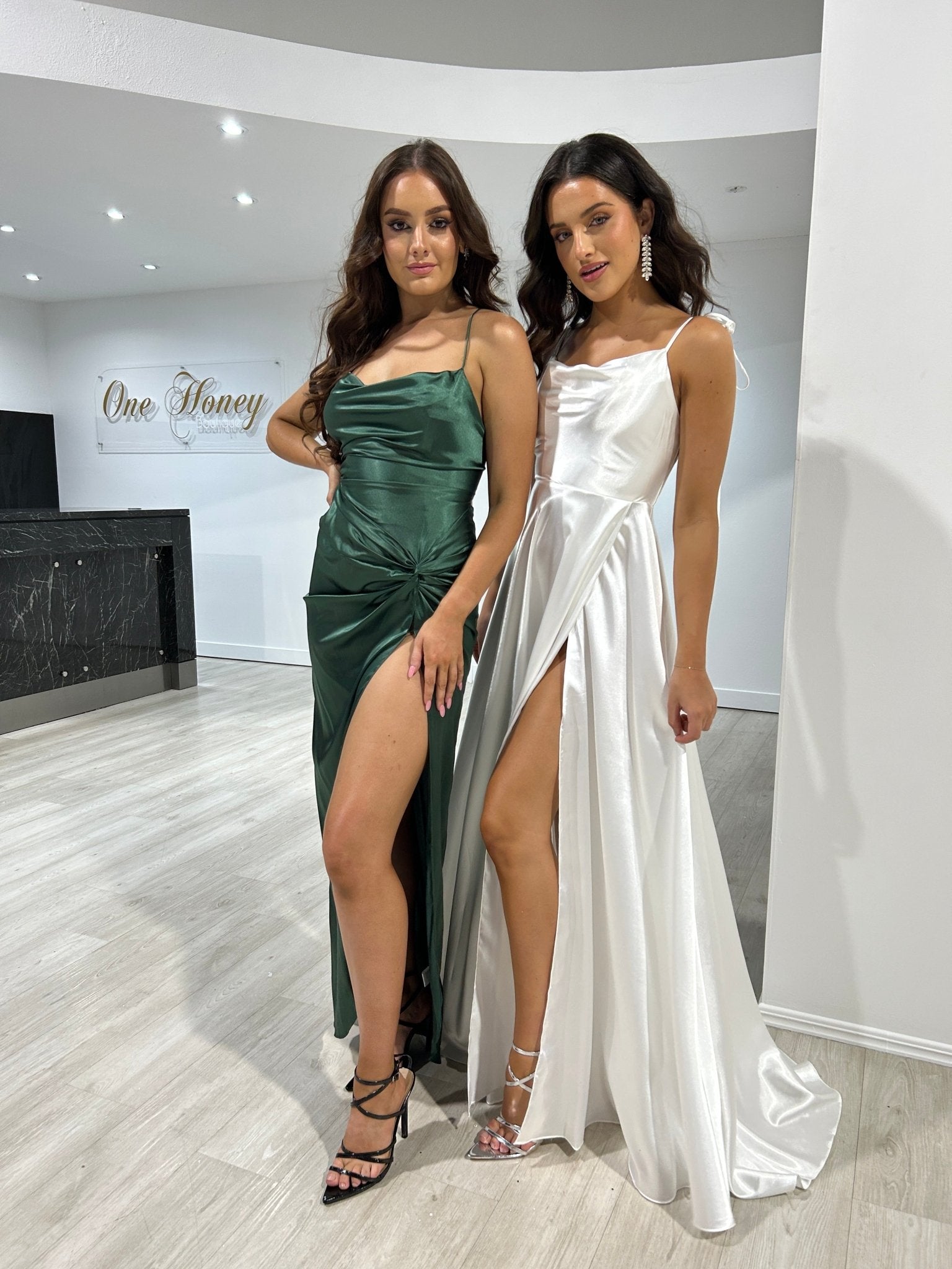 KENNA Satin Cowl Neck Semi Formal Dress in Australia | One Honey Boutique