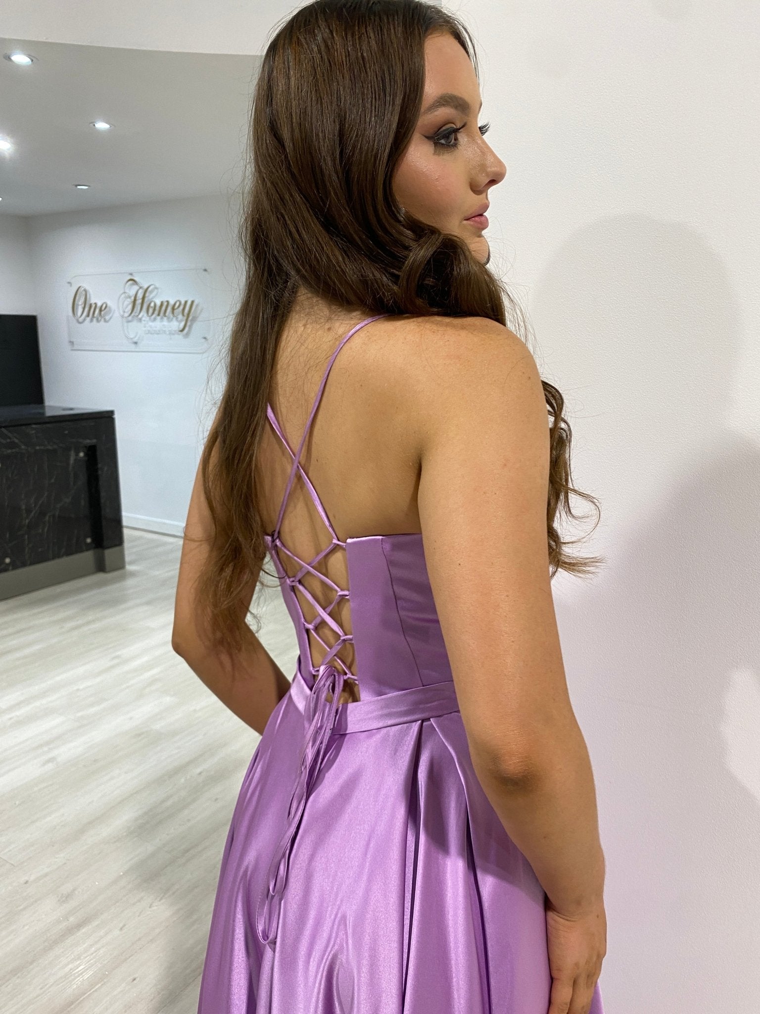 Honey Couture DANIELLA V Front Corset Lace Up Back w Skirt Formal Dress in Australia | One Honey Boutique