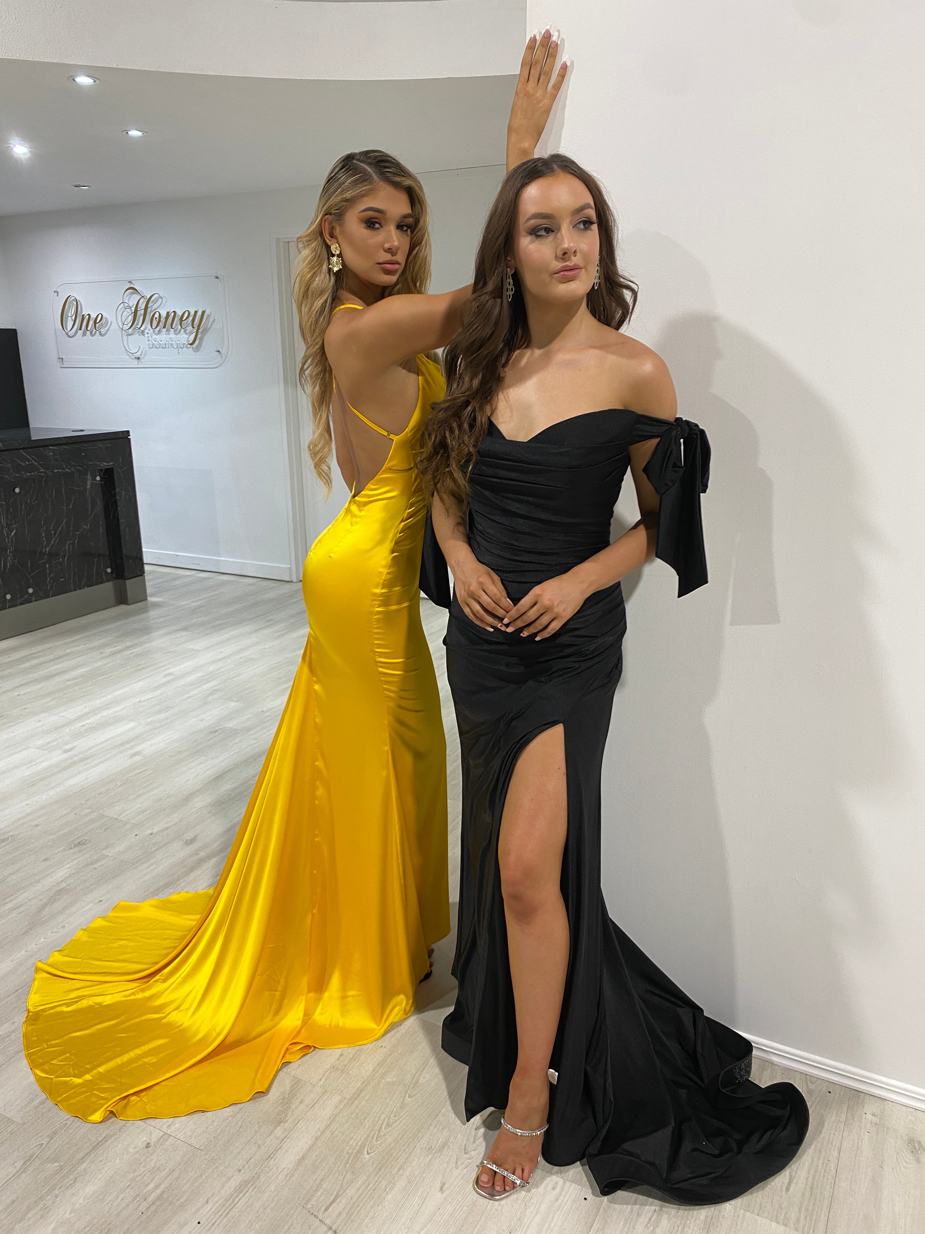 Honey Couture BELLE Black Off Shoulder Mermaid Formal Dress